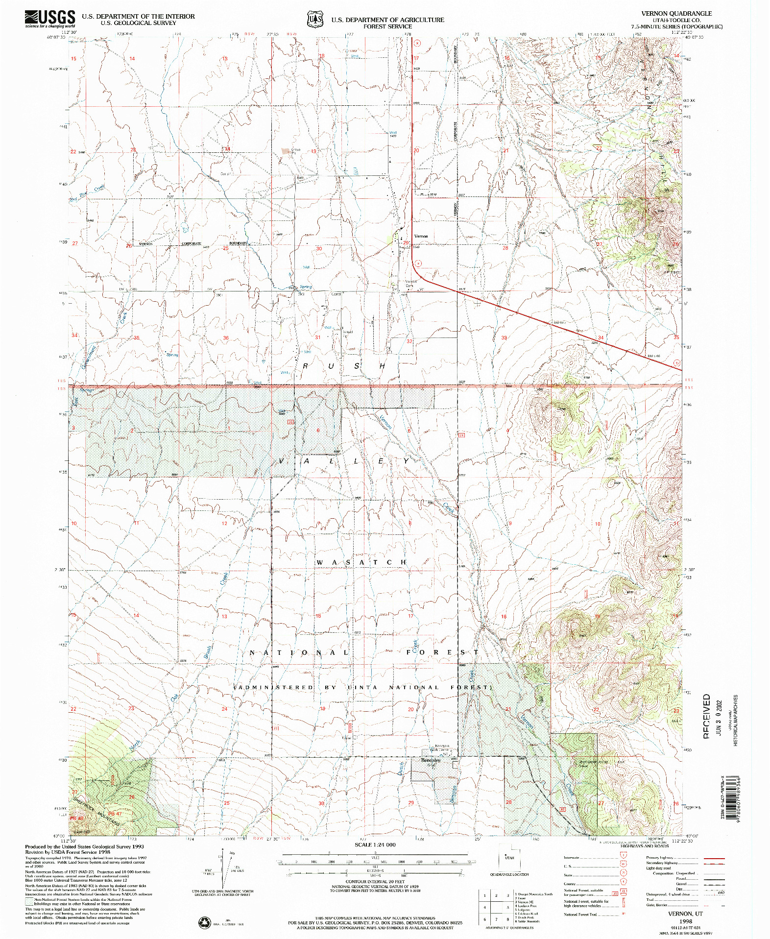 USGS 1:24000-SCALE QUADRANGLE FOR VERNON, UT 1998