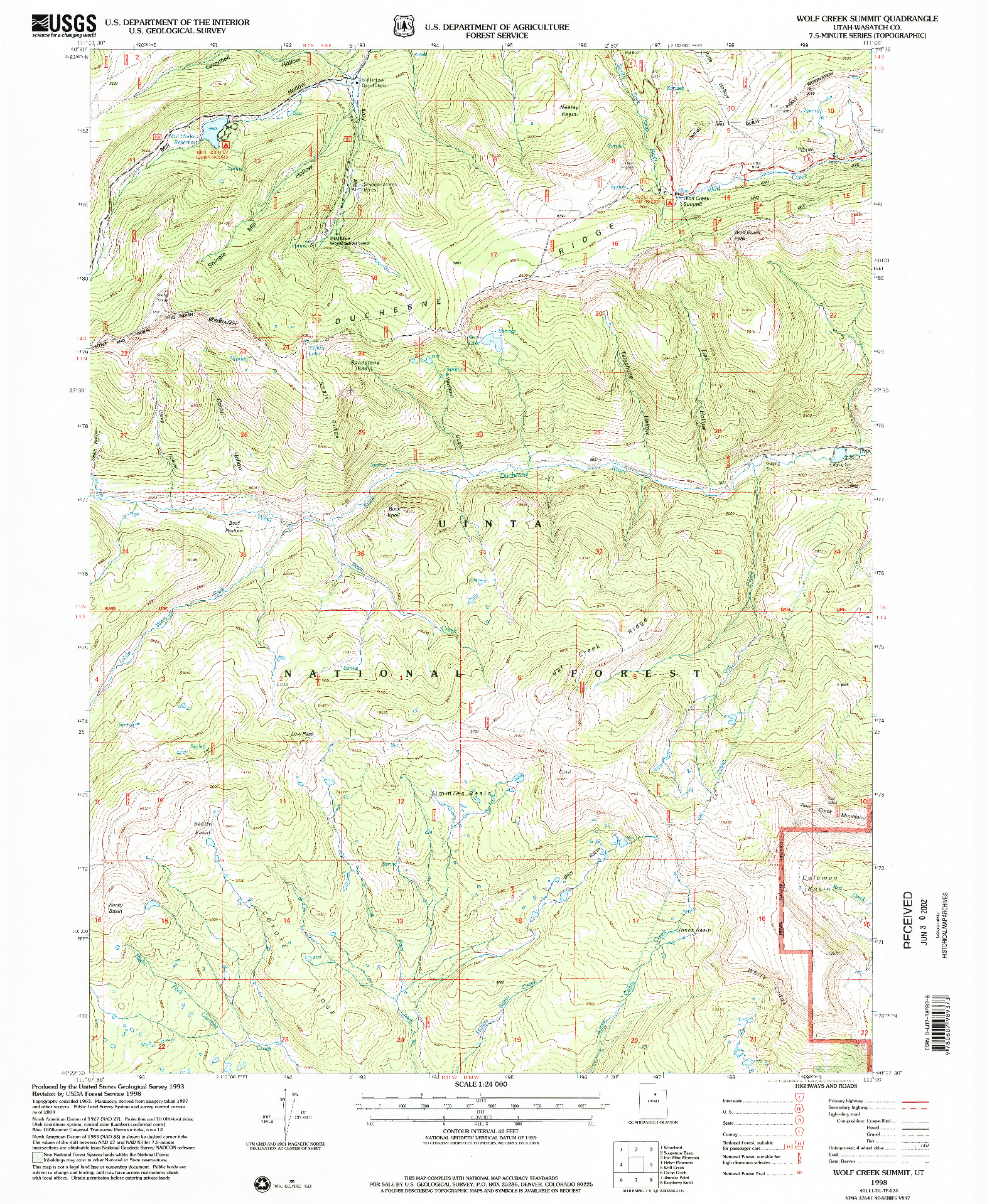 USGS 1:24000-SCALE QUADRANGLE FOR WOLF CREEK SUMMIT, UT 1998