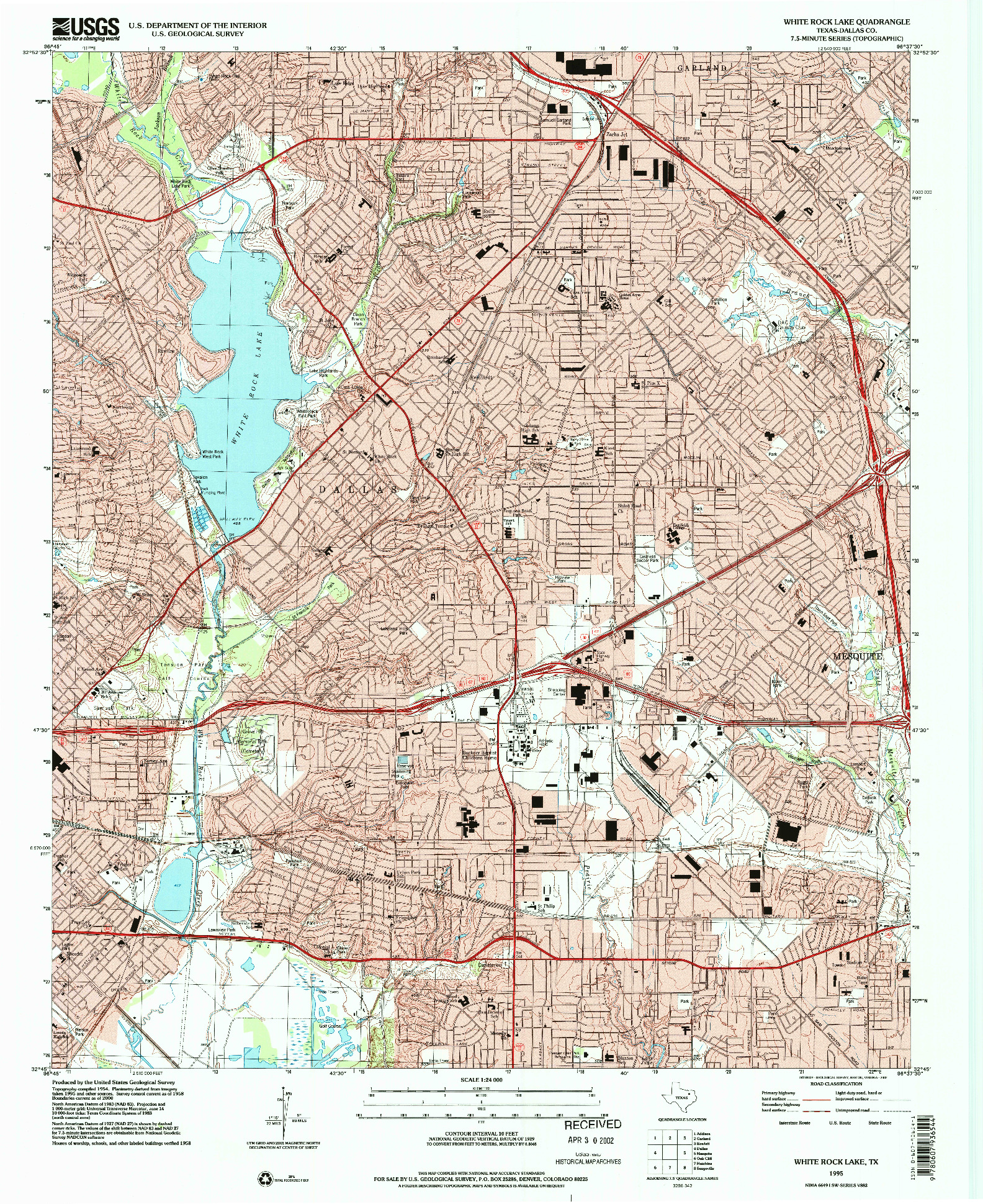 USGS 1:24000-SCALE QUADRANGLE FOR WHITE ROCK LAKE, TX 1995