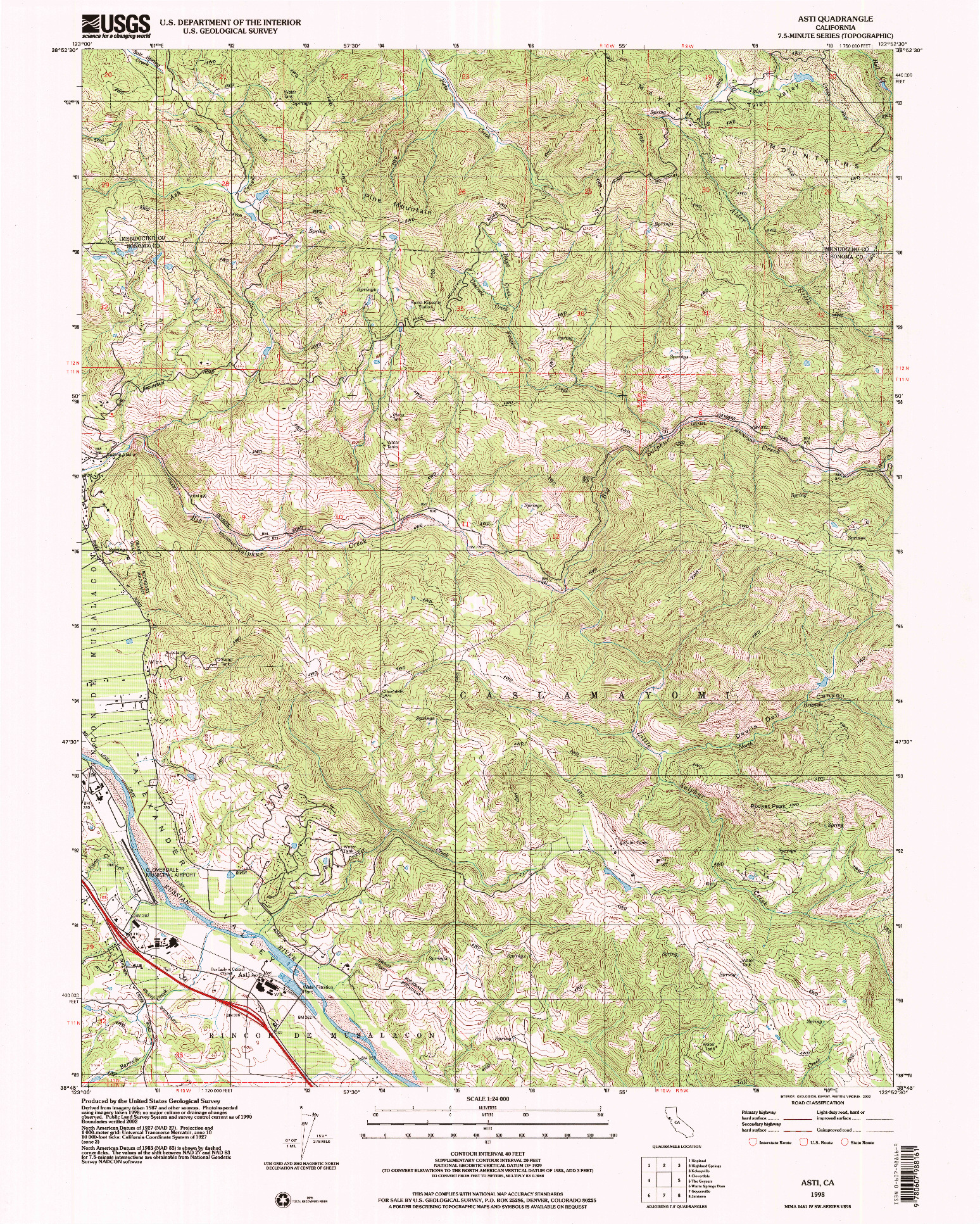 USGS 1:24000-SCALE QUADRANGLE FOR ASTI, CA 1998