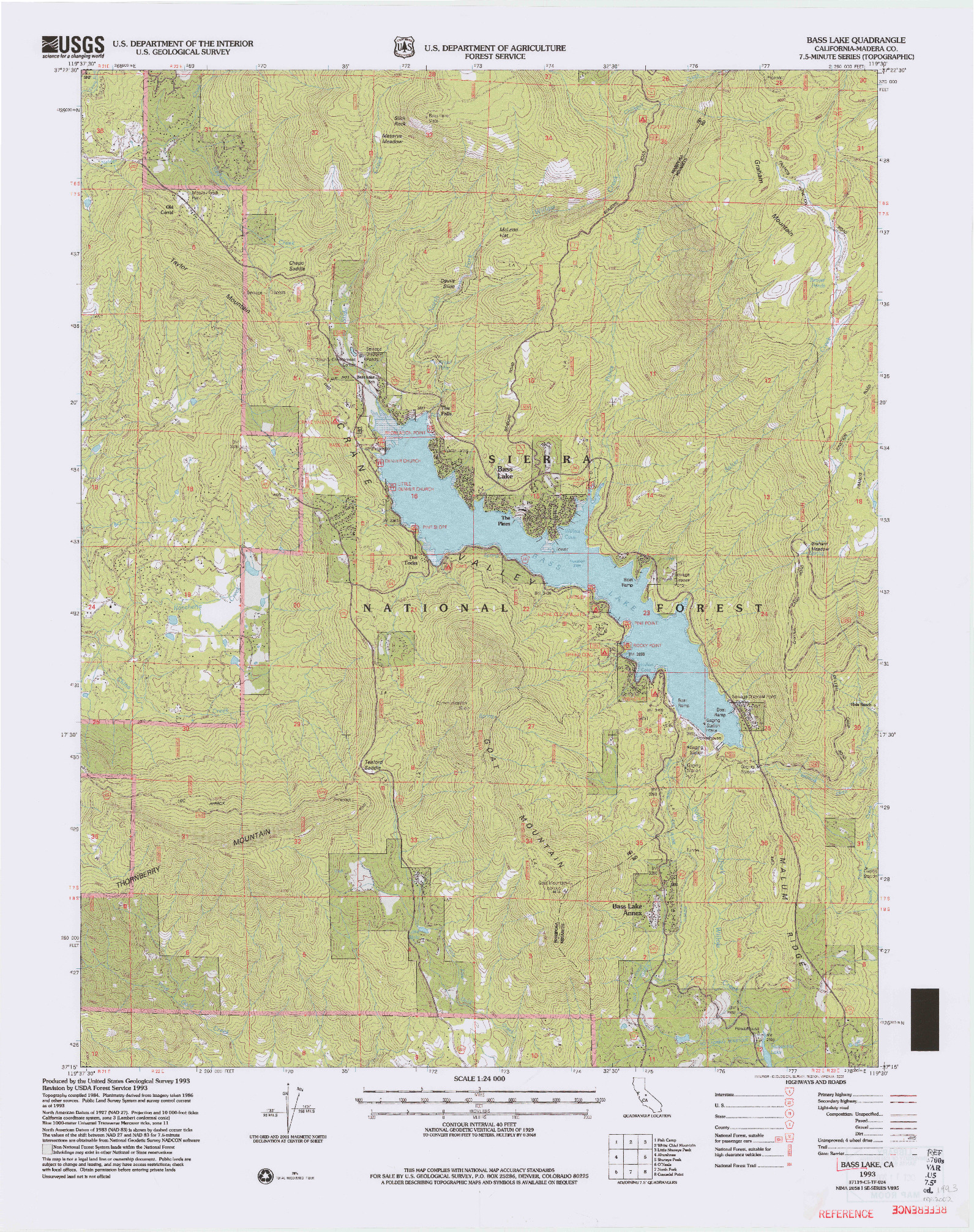 USGS 1:24000-SCALE QUADRANGLE FOR BASS LAKE, CA 1993