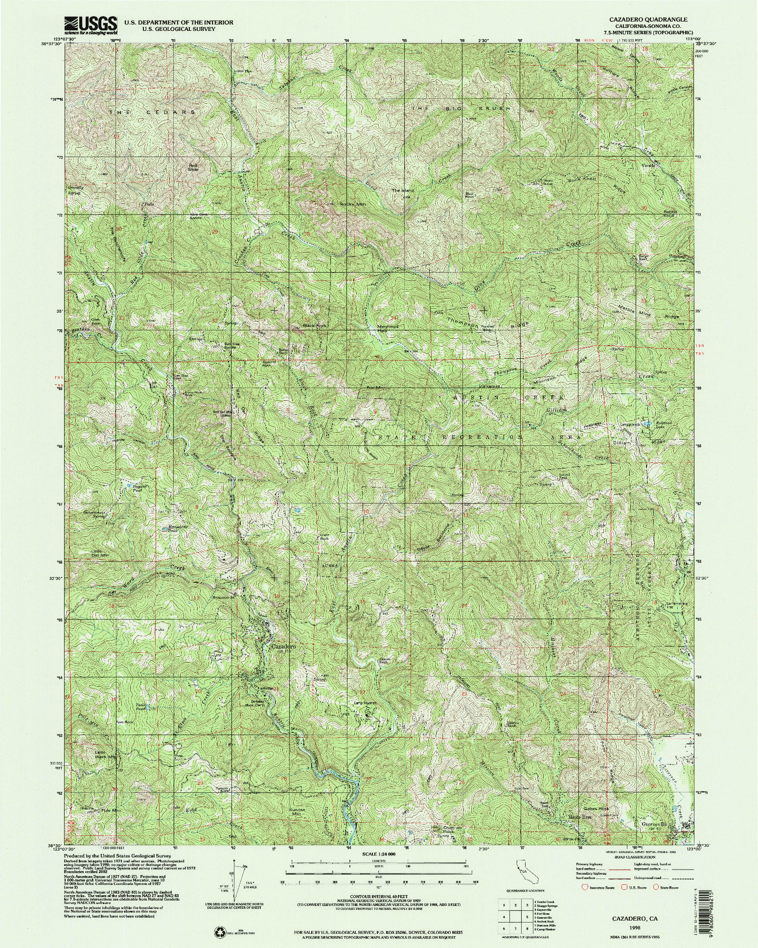 USGS 1:24000-SCALE QUADRANGLE FOR CAZADERO, CA 1998