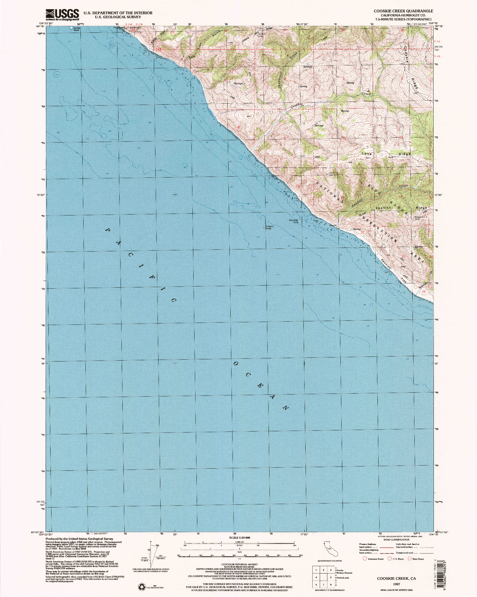 USGS 1:24000-SCALE QUADRANGLE FOR COOSKIE CREEK, CA 1997