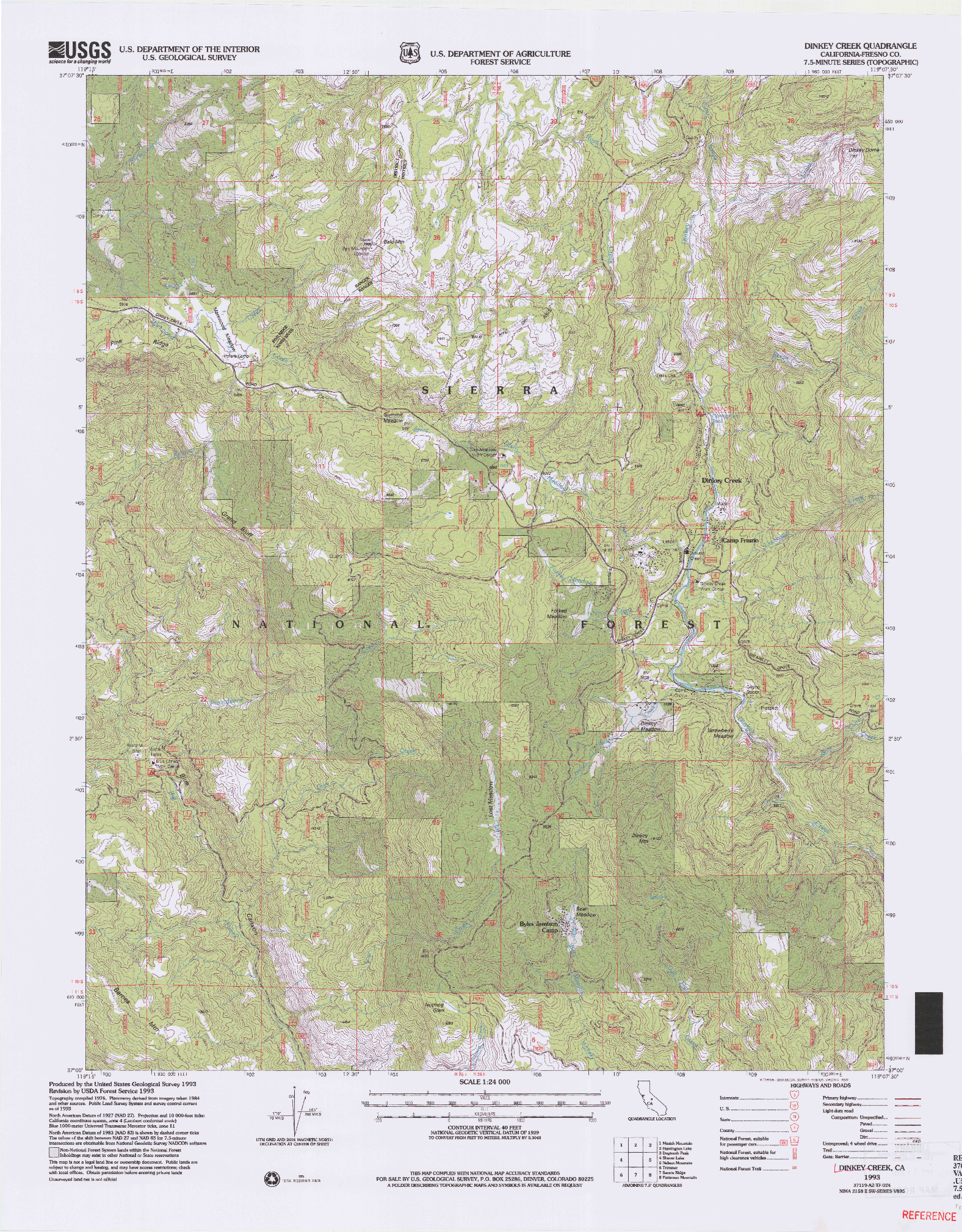 USGS 1:24000-SCALE QUADRANGLE FOR DINKEY CREEK, CA 1993