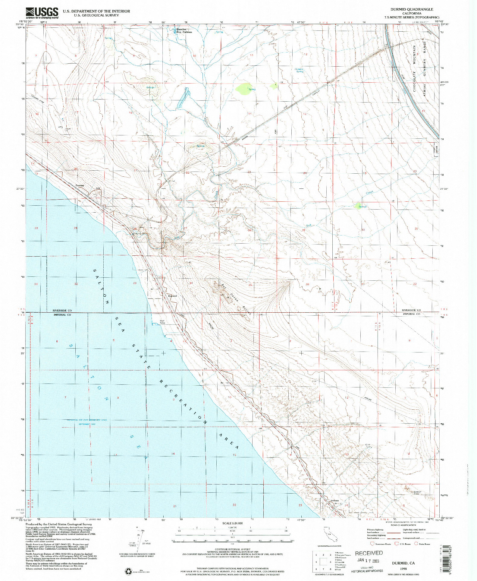 USGS 1:24000-SCALE QUADRANGLE FOR DURMID, CA 1998