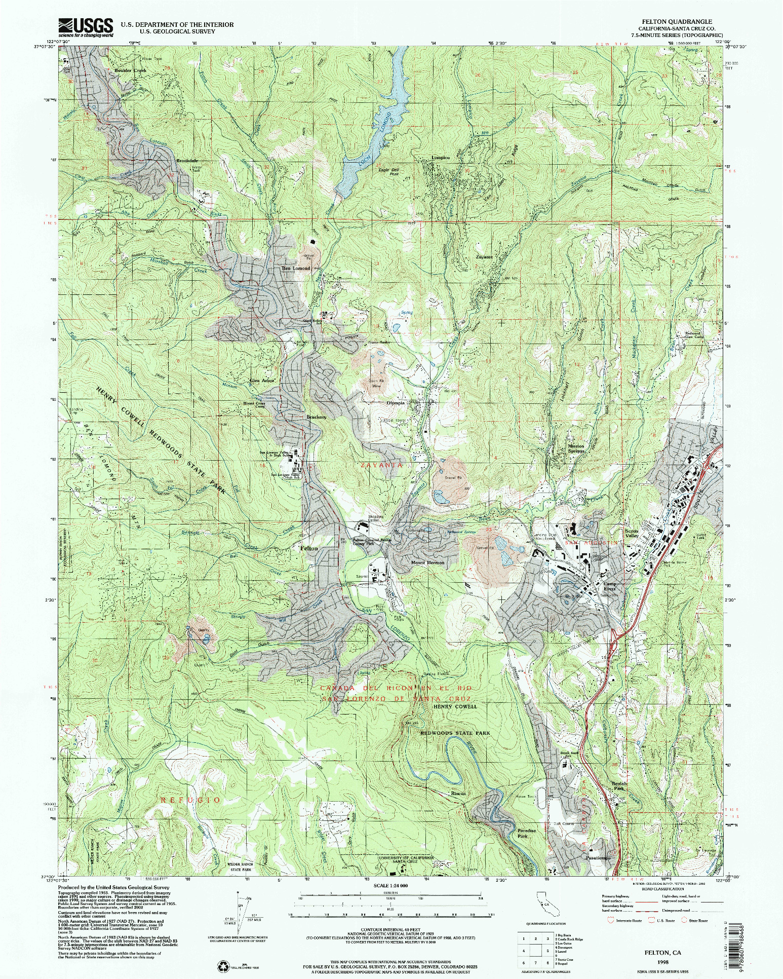 USGS 1:24000-SCALE QUADRANGLE FOR FELTON, CA 1998