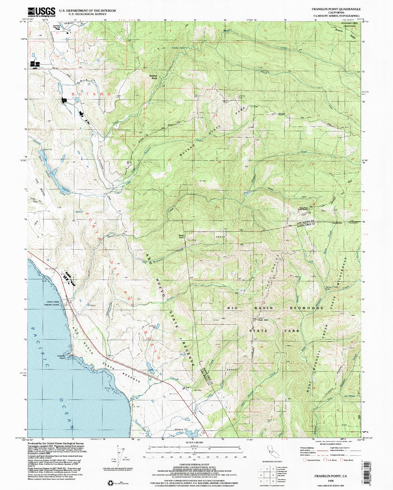 USGS 1:24000-SCALE QUADRANGLE FOR FRANKLIN POINT, CA 1998