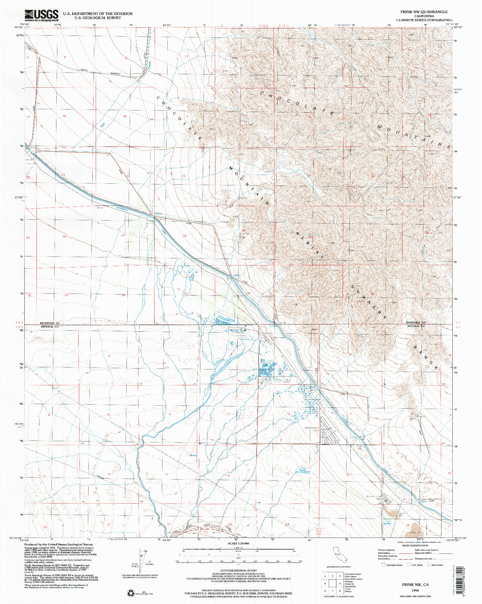 USGS 1:24000-SCALE QUADRANGLE FOR FRINK NW, CA 1998