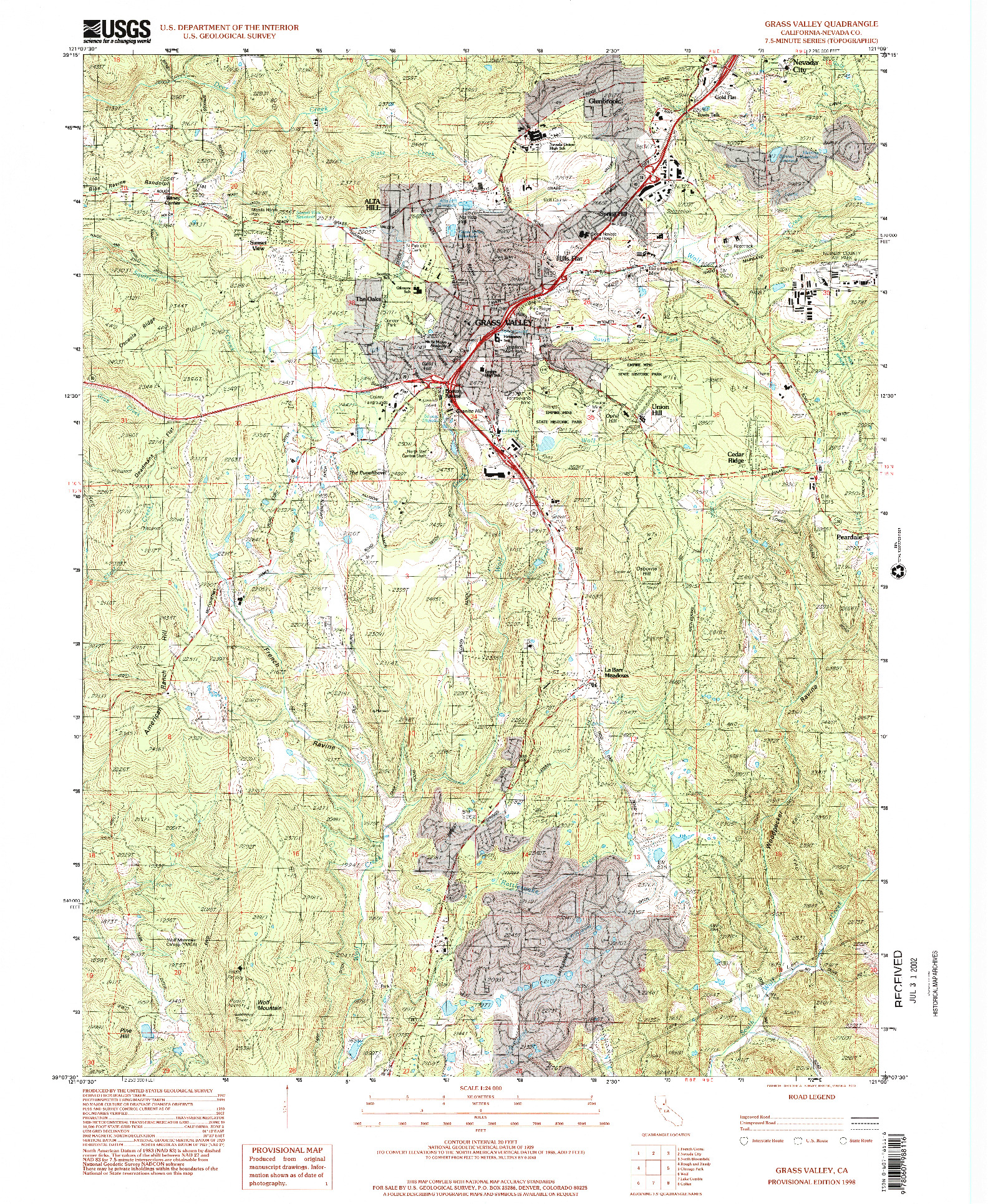 USGS 1:24000-SCALE QUADRANGLE FOR GRASS VALLEY, CA 1998