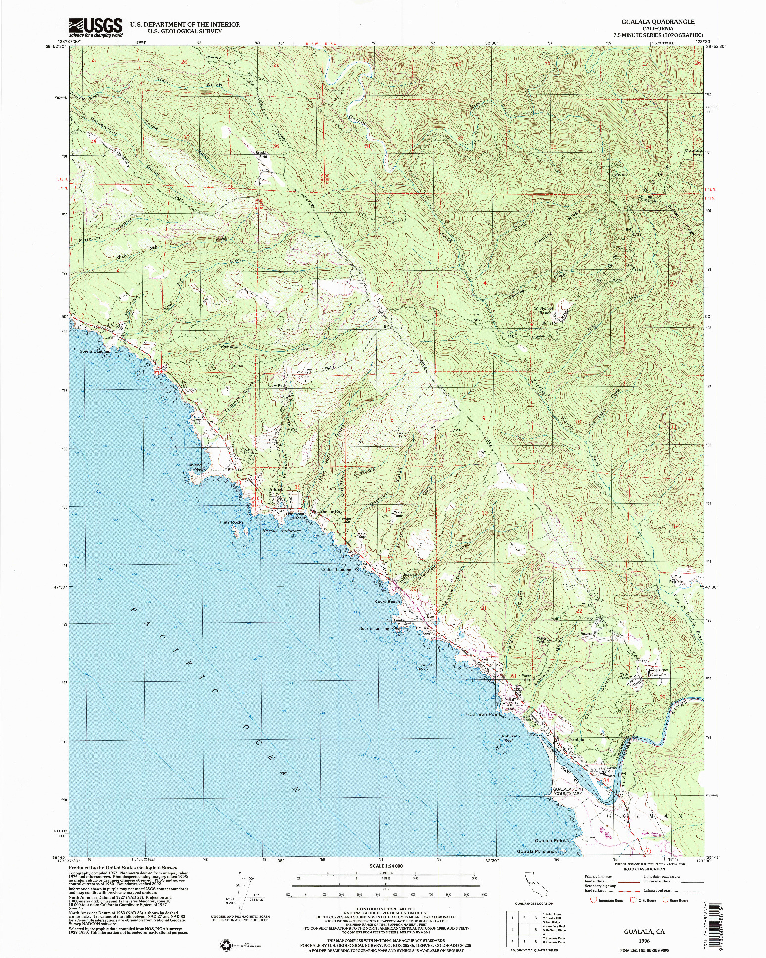 USGS 1:24000-SCALE QUADRANGLE FOR GUALALA, CA 1998