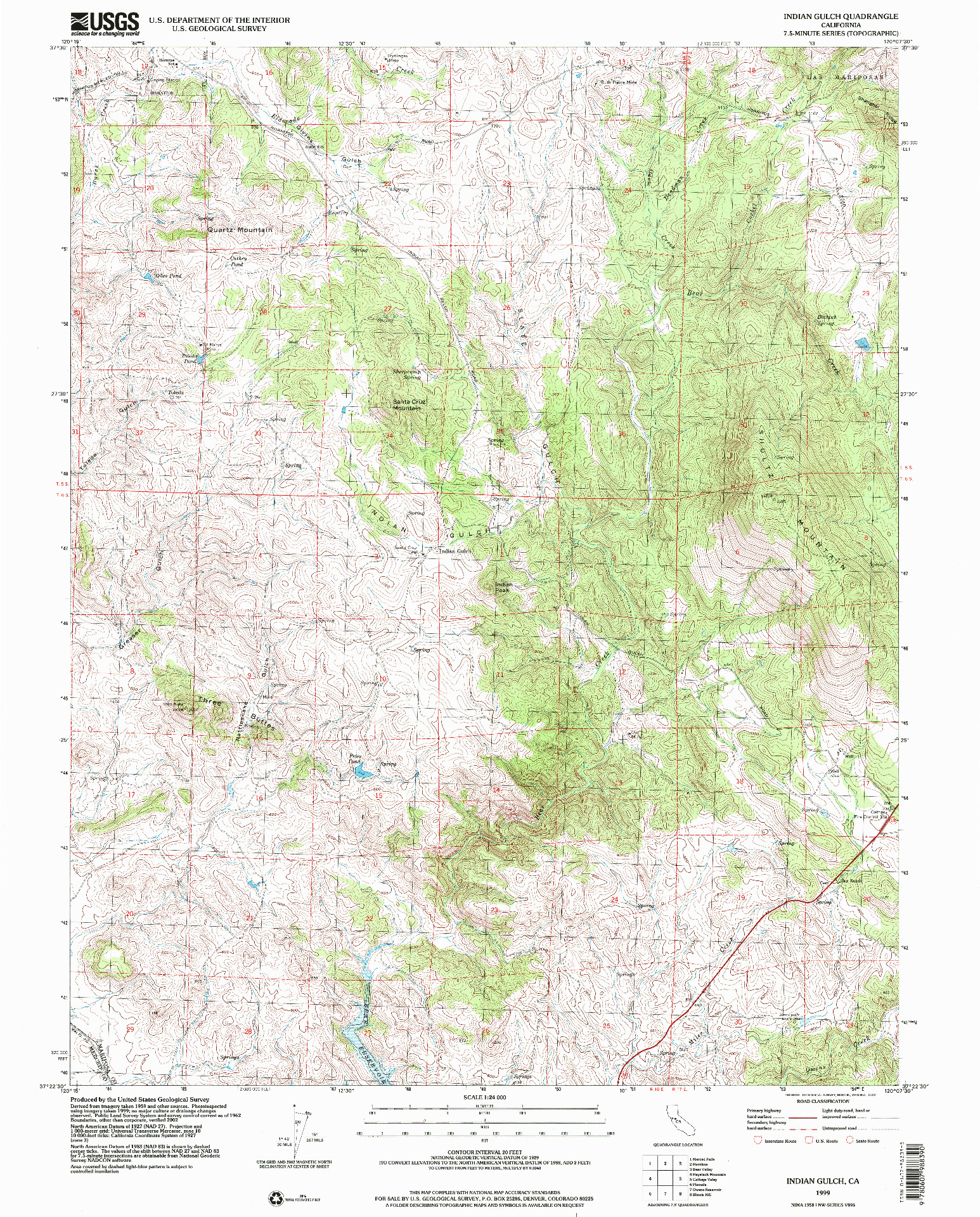 USGS 1:24000-SCALE QUADRANGLE FOR INDIAN GULCH, CA 1999