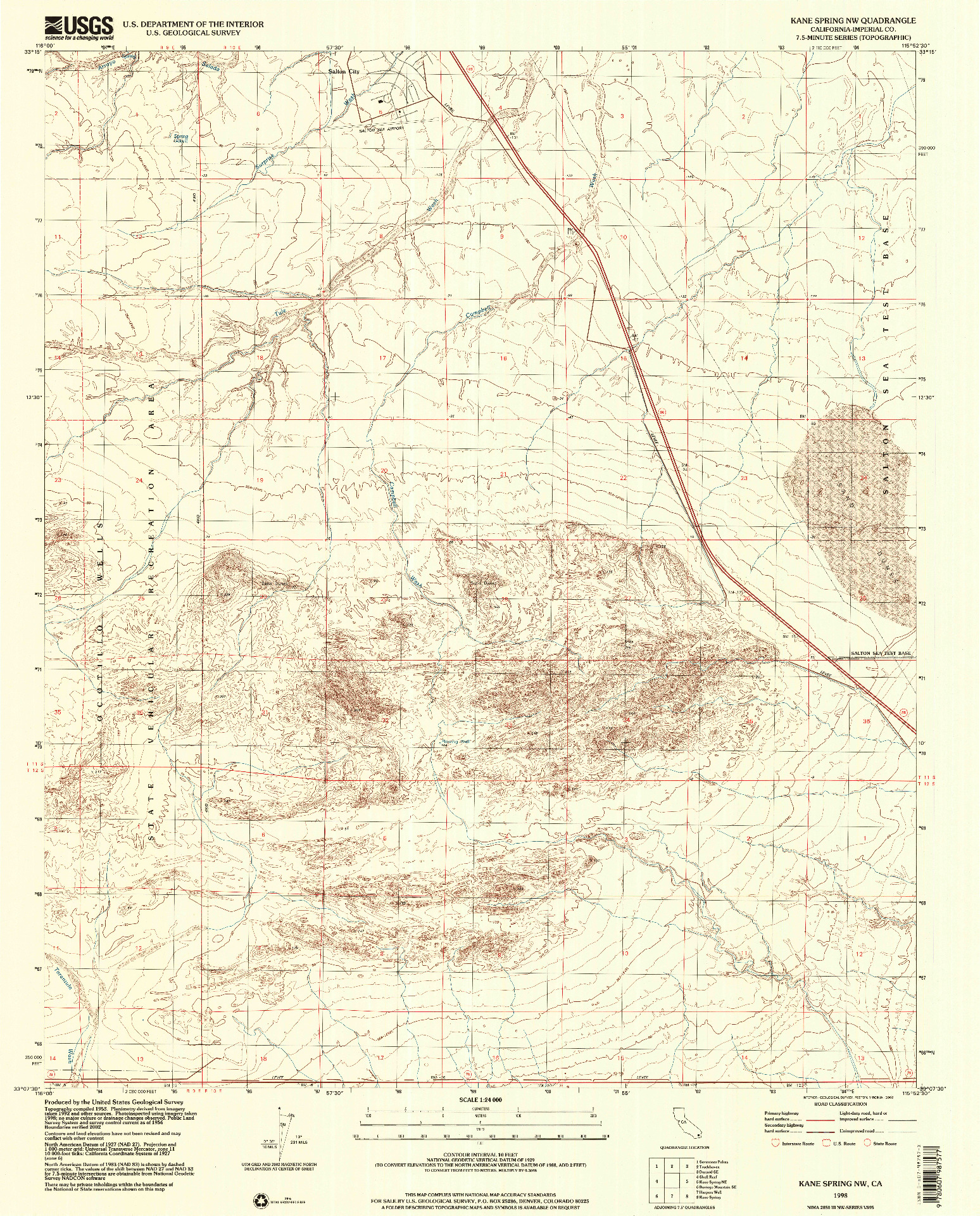 USGS 1:24000-SCALE QUADRANGLE FOR KANE SPRING NW, CA 1998