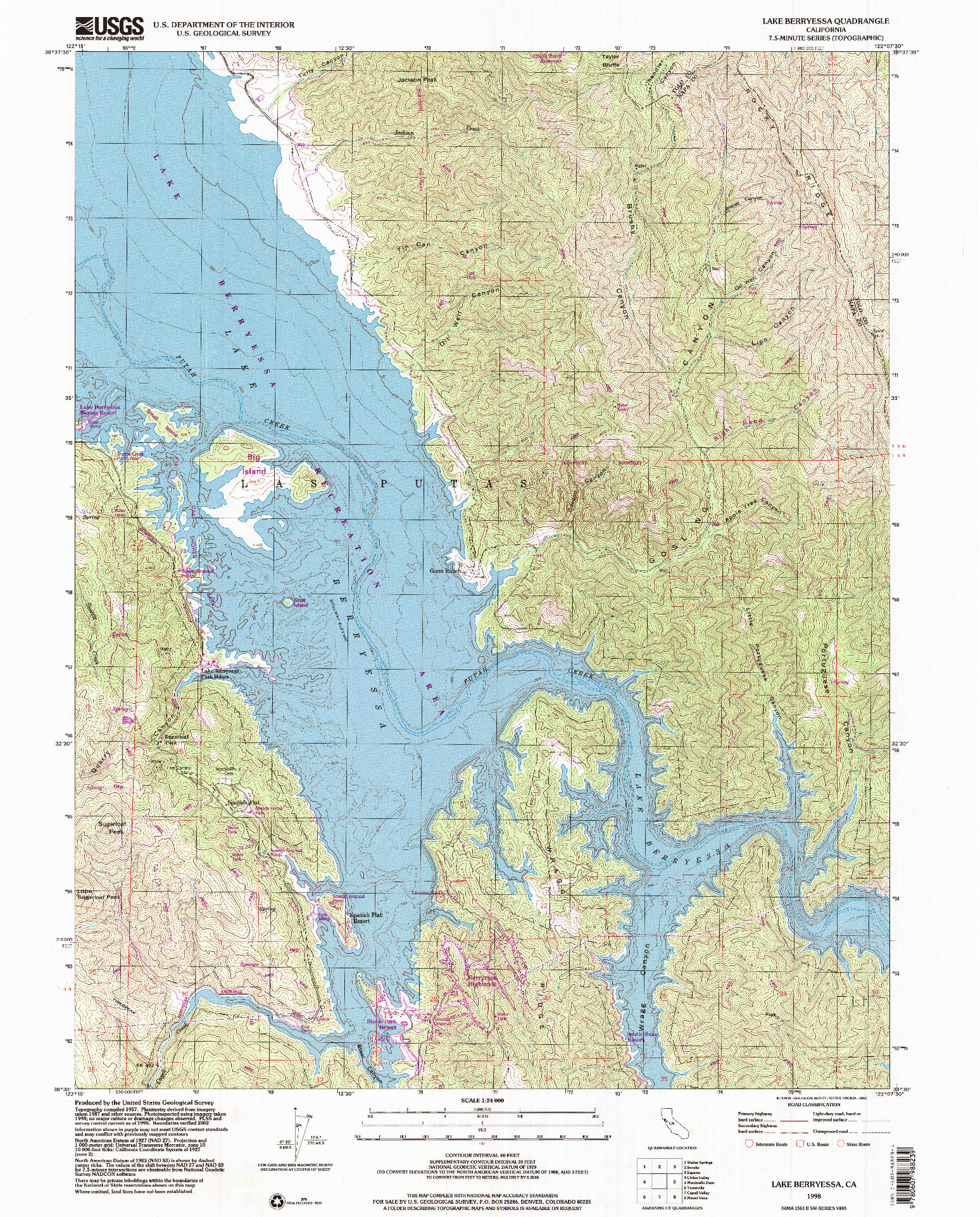 USGS 1:24000-SCALE QUADRANGLE FOR LAKE BERRYESSA, CA 1998