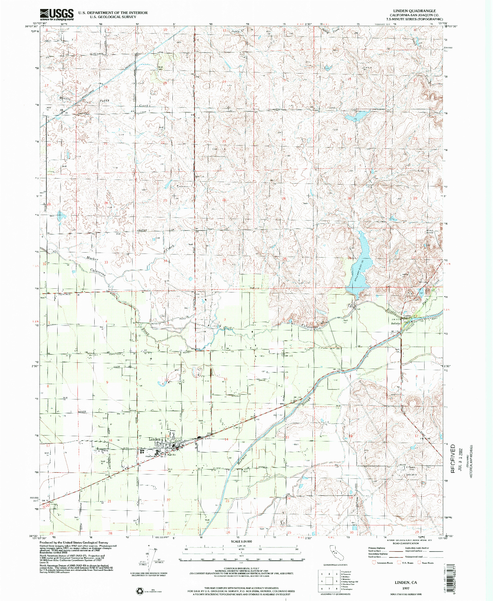 USGS 1:24000-SCALE QUADRANGLE FOR LINDEN, CA 1997