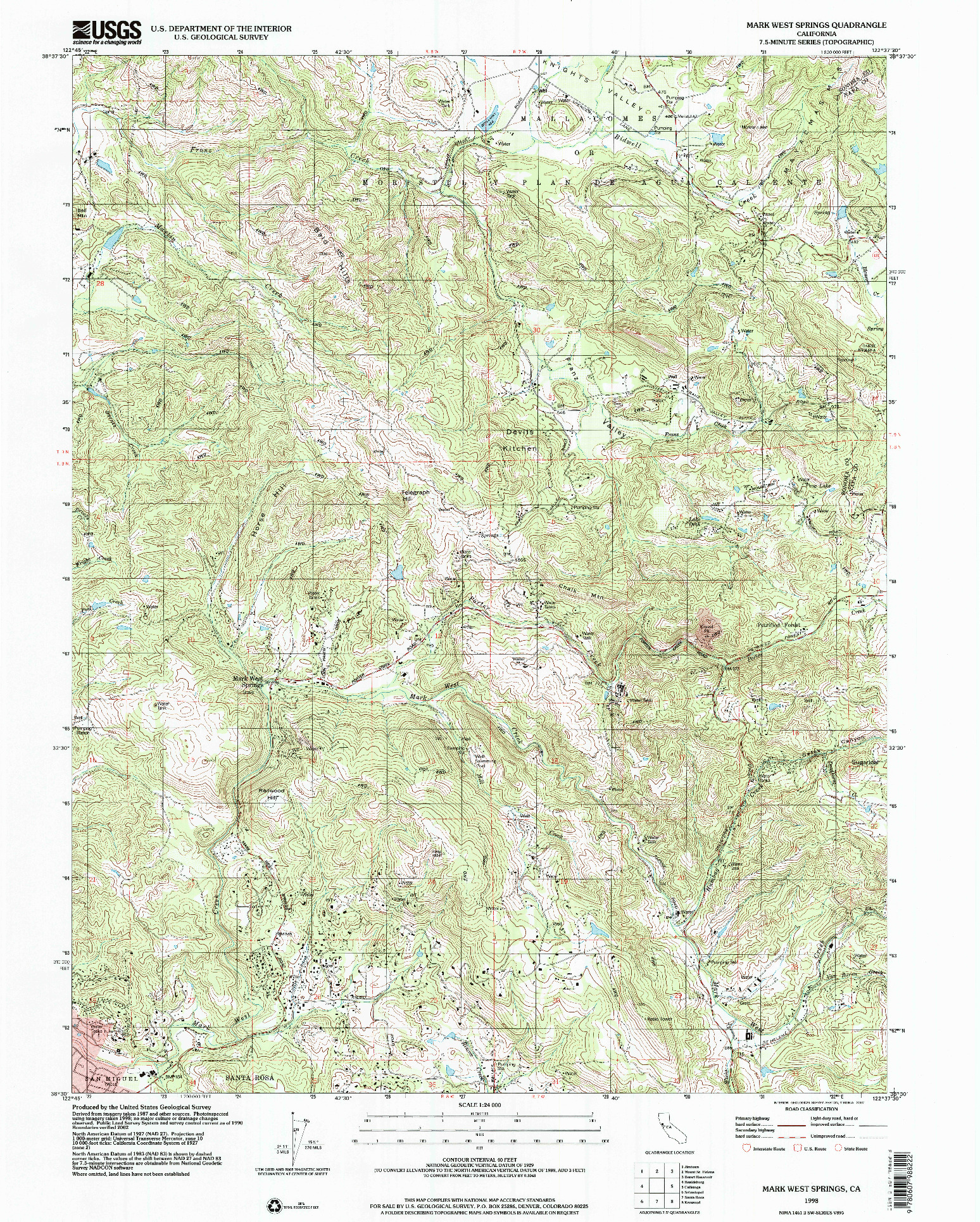 USGS 1:24000-SCALE QUADRANGLE FOR MARK WEST SPRINGS, CA 1998