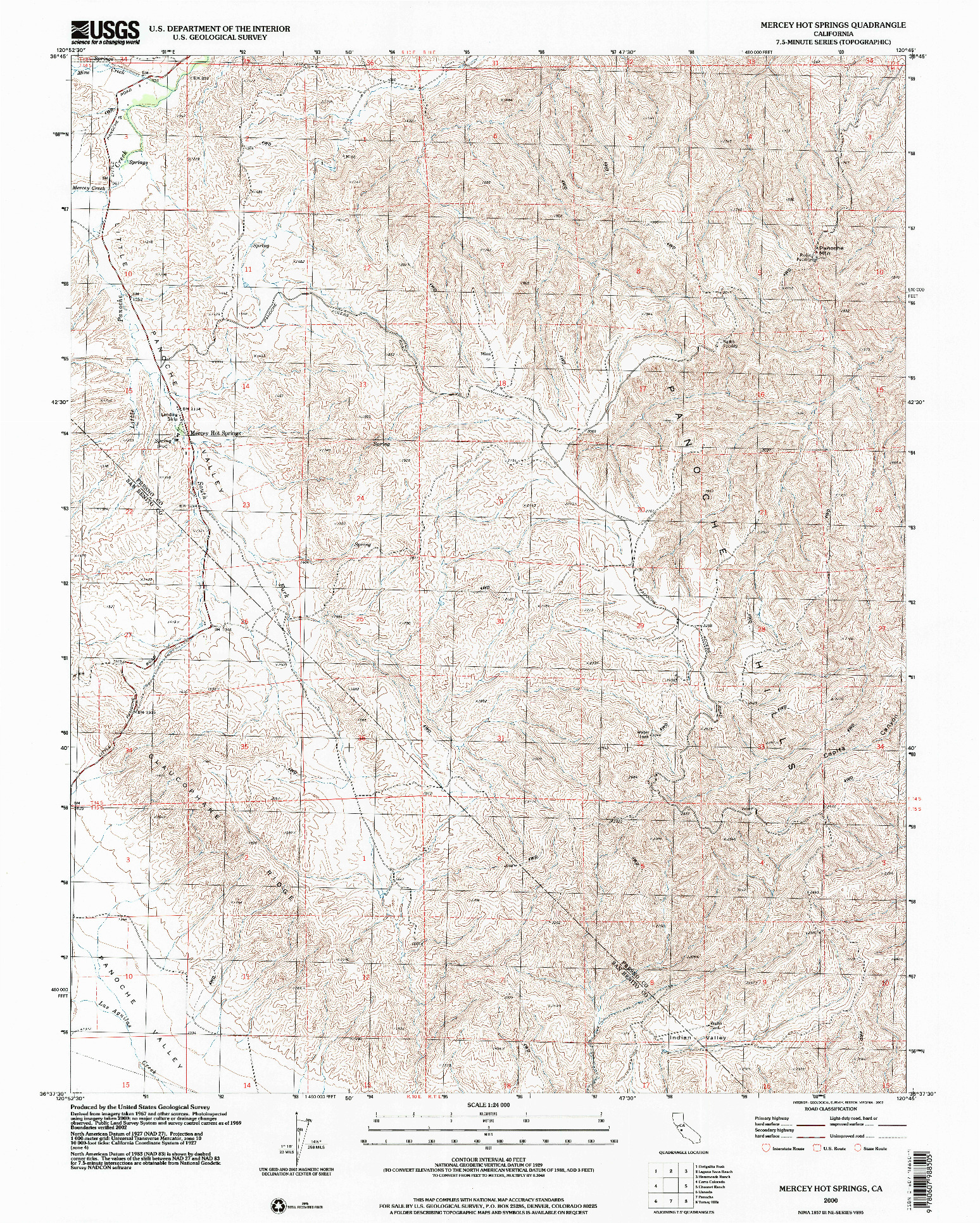 USGS 1:24000-SCALE QUADRANGLE FOR MERCEY HOT SPRINGS, CA 2000