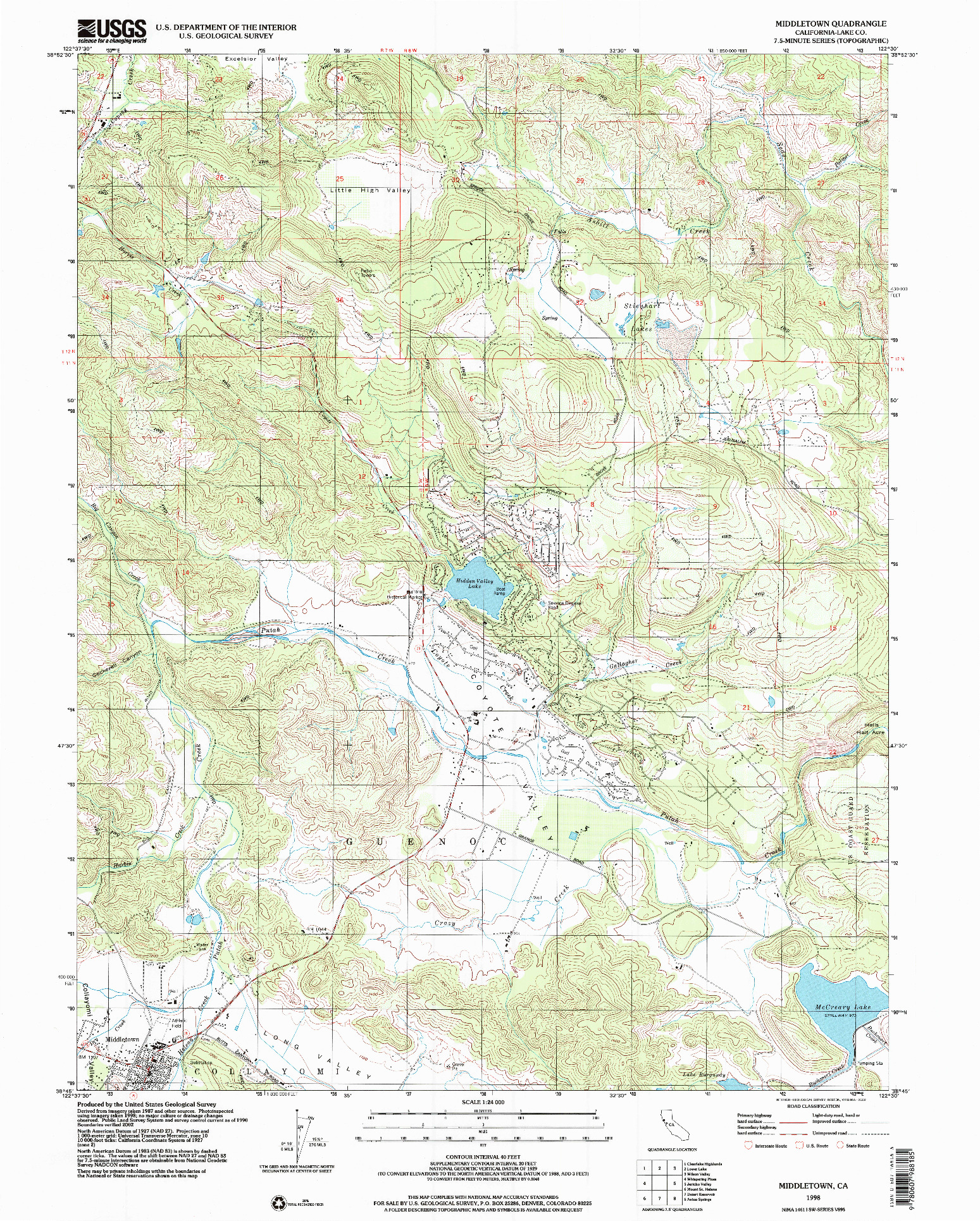USGS 1:24000-SCALE QUADRANGLE FOR MIDDLETOWN, CA 1998