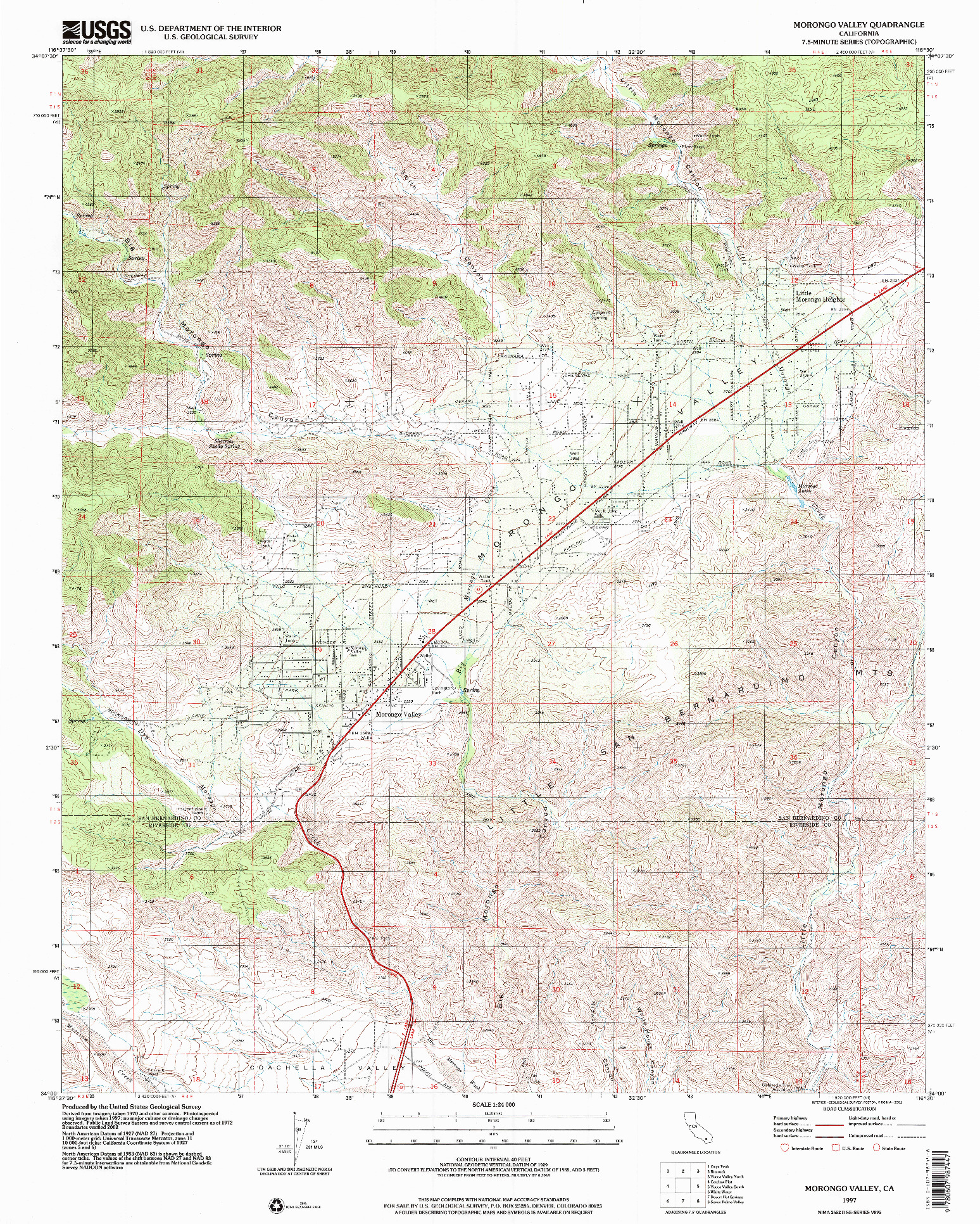 USGS 1:24000-SCALE QUADRANGLE FOR MORONGO VALLEY, CA 1997