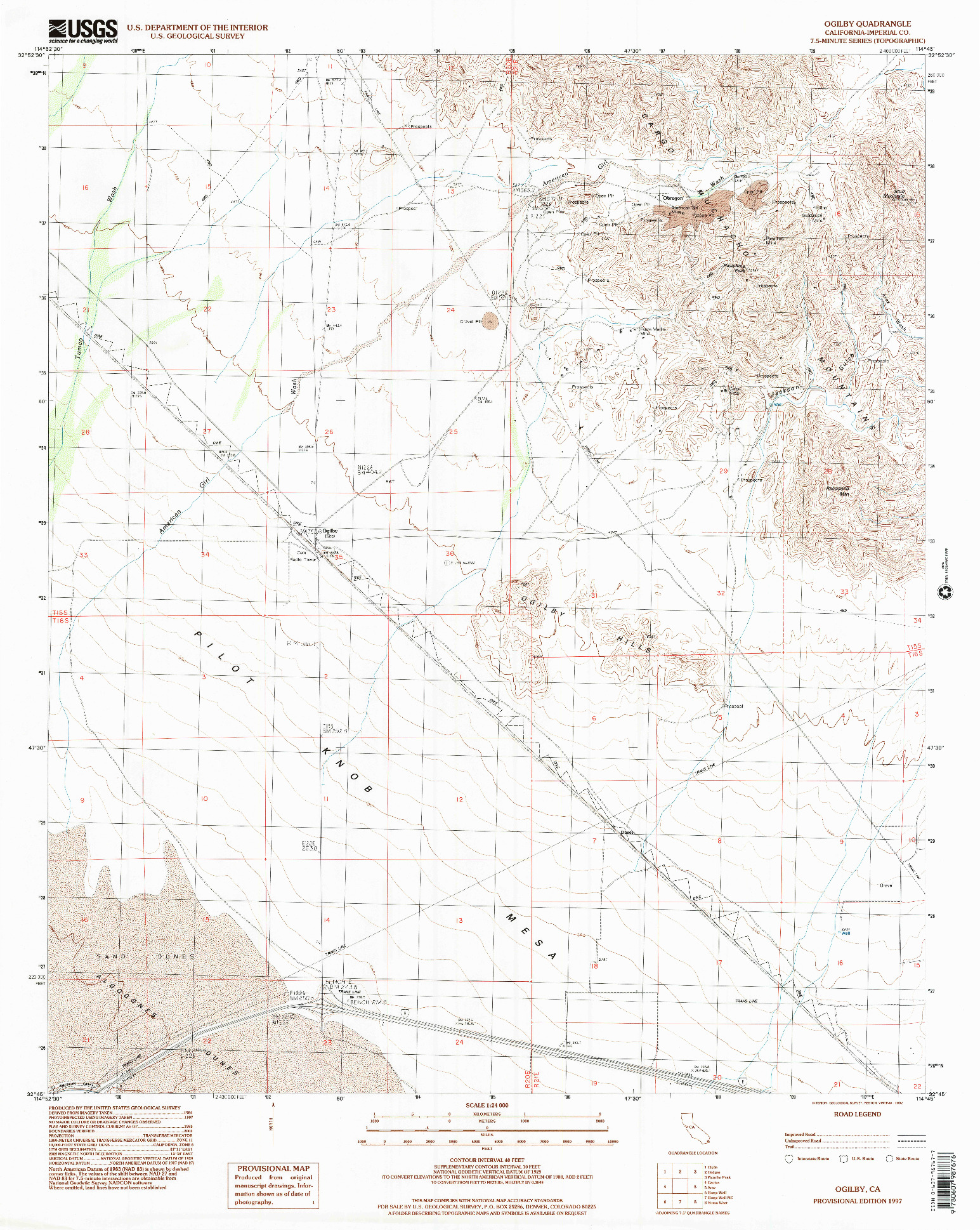 USGS 1:24000-SCALE QUADRANGLE FOR OGILBY, CA 1997
