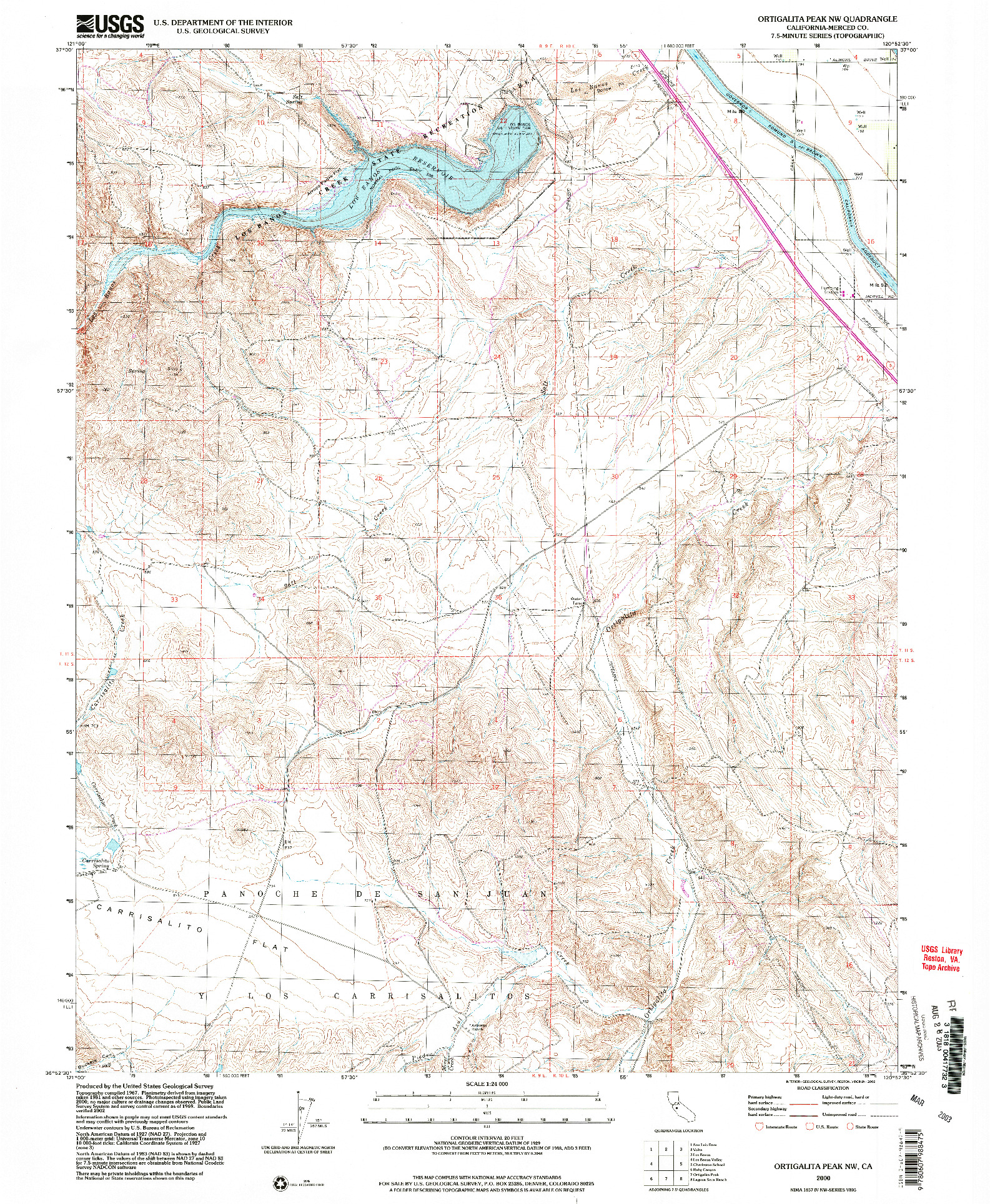 USGS 1:24000-SCALE QUADRANGLE FOR ORTIGALITA PEAK NW, CA 2000
