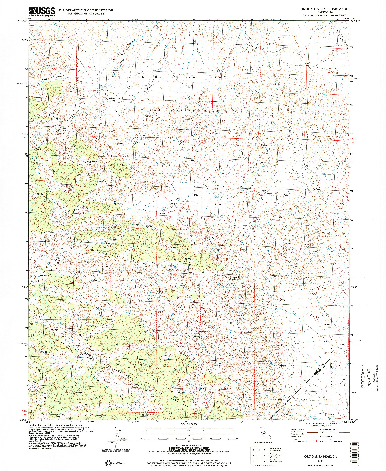 USGS 1:24000-SCALE QUADRANGLE FOR ORTIGALITA PEAK, CA 2000