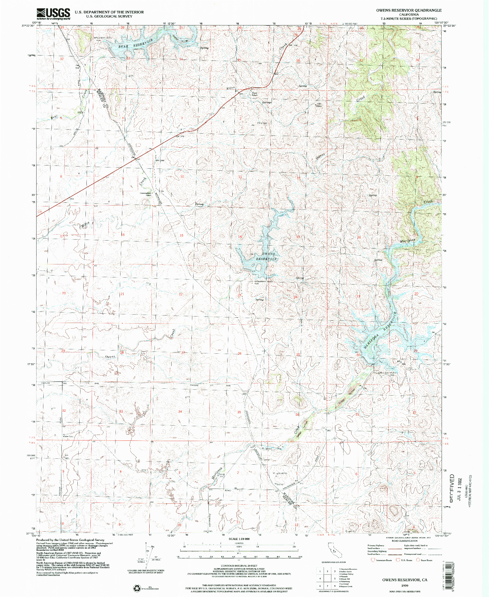 USGS 1:24000-SCALE QUADRANGLE FOR OWENS RESERVOIR, CA 1999