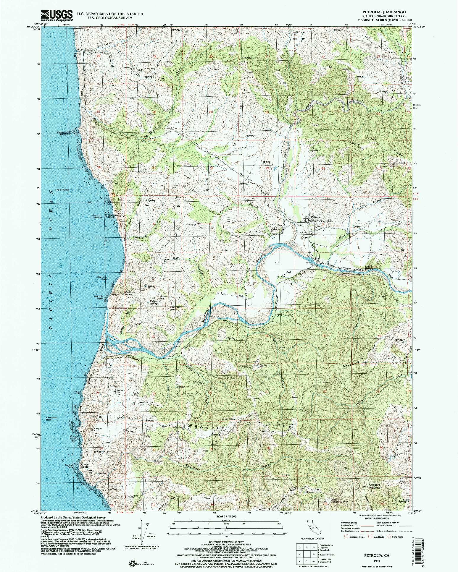 USGS 1:24000-SCALE QUADRANGLE FOR PETROLIA, CA 1997