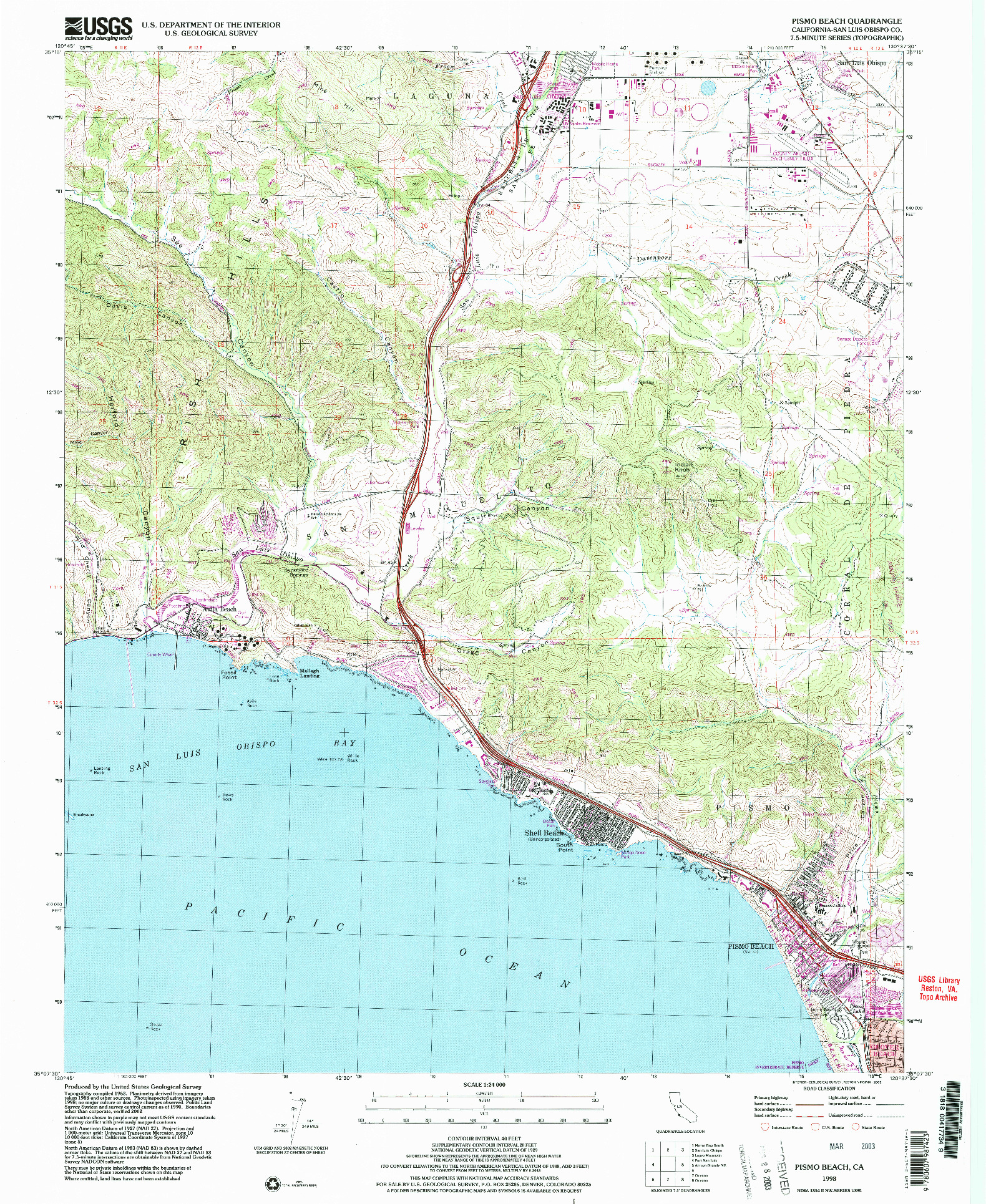 USGS 1:24000-SCALE QUADRANGLE FOR PISMO BEACH, CA 1998