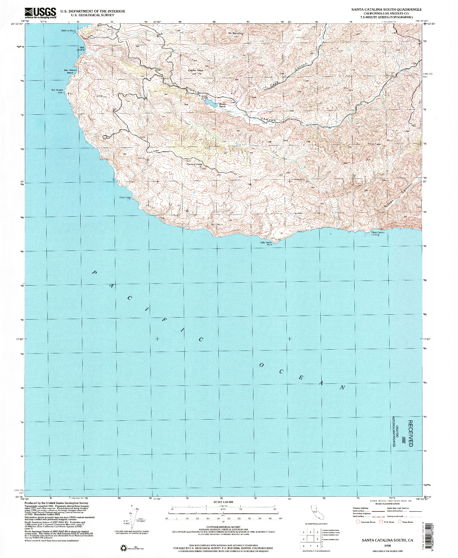 USGS 1:24000-SCALE QUADRANGLE FOR SANTA CATALINA SOUTH, CA 1998