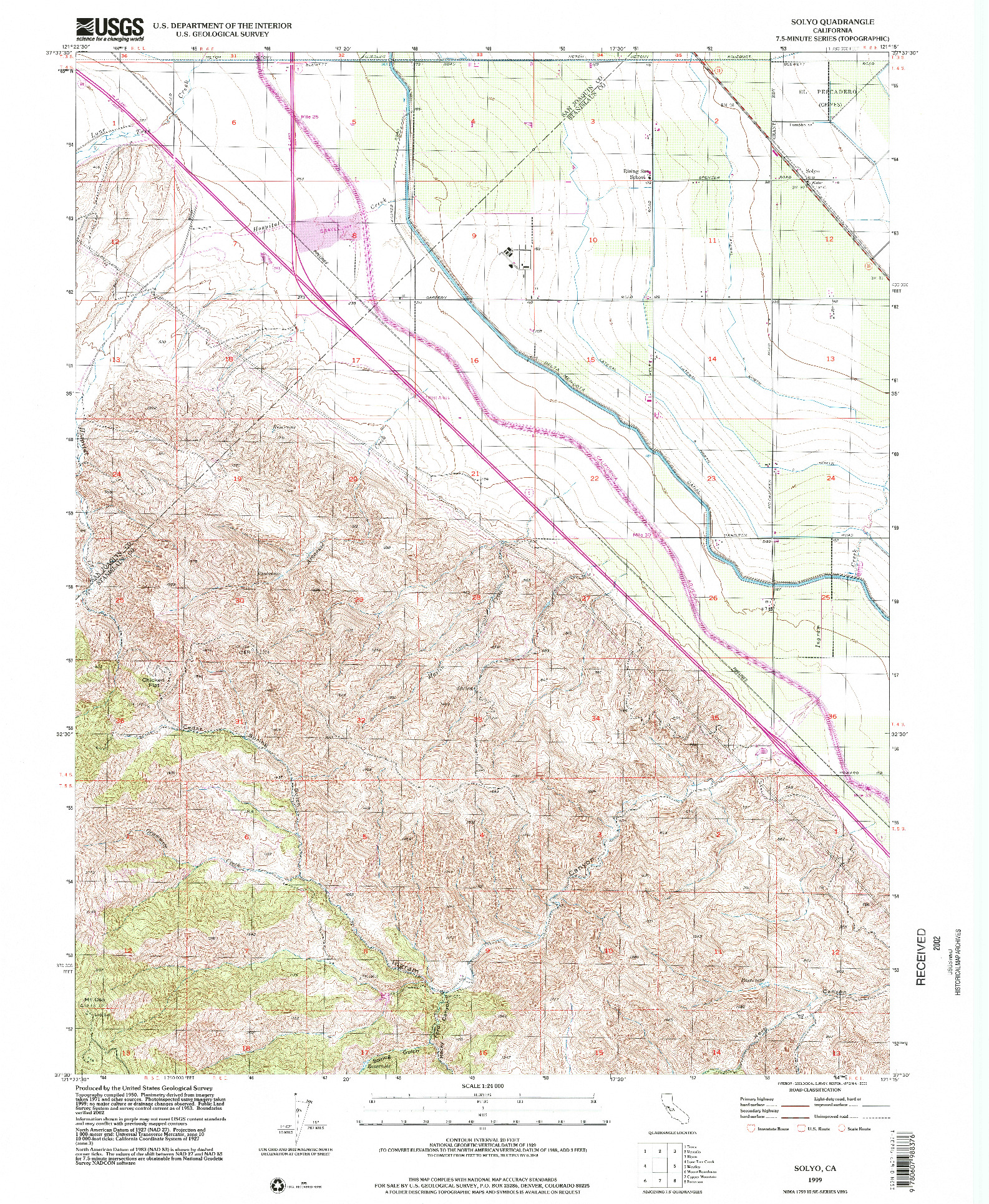 USGS 1:24000-SCALE QUADRANGLE FOR SOLYO, CA 1999