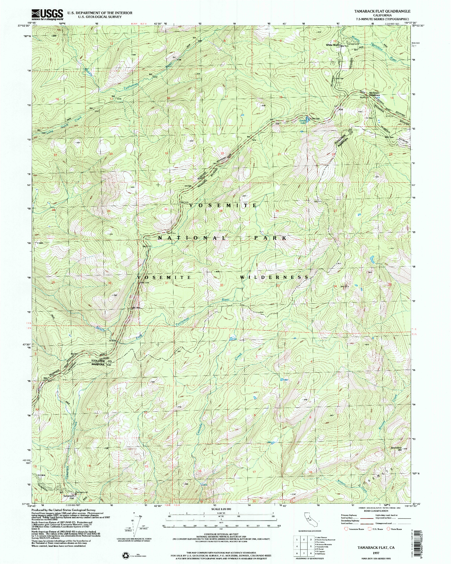USGS 1:24000-SCALE QUADRANGLE FOR TAMARACK FLAT, CA 1997