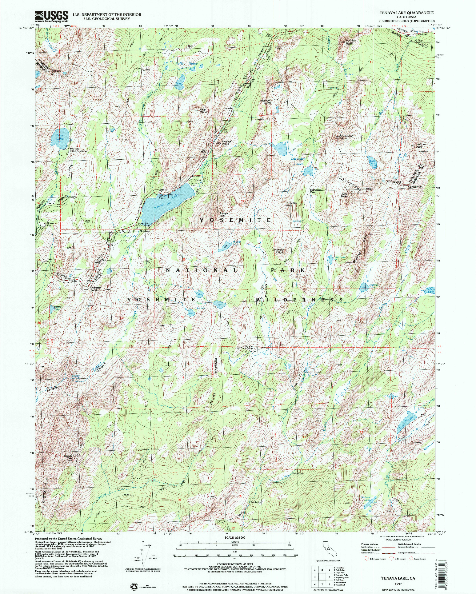 USGS 1:24000-SCALE QUADRANGLE FOR TENAYA LAKE, CA 1997