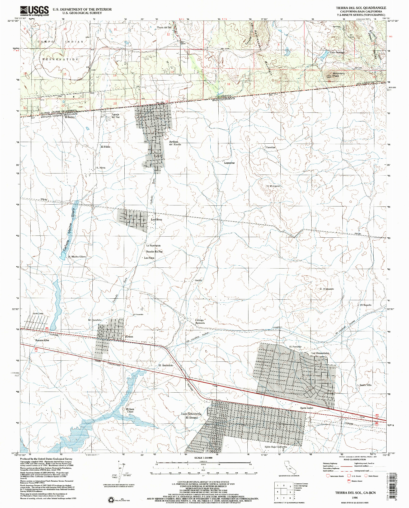 USGS 1:24000-SCALE QUADRANGLE FOR TIERRA DEL SOL, CA 1996