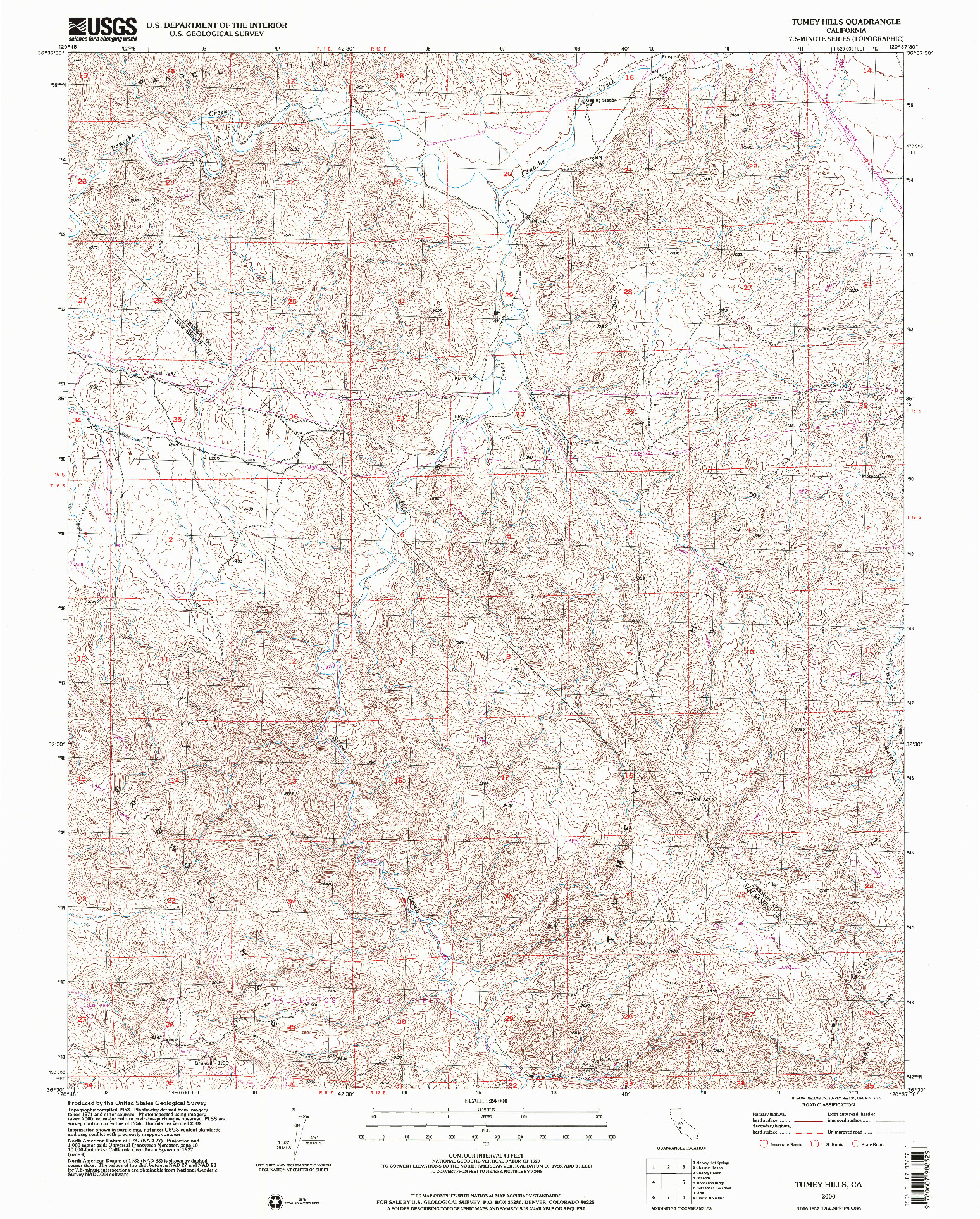 USGS 1:24000-SCALE QUADRANGLE FOR TUMEY HILLS, CA 2000
