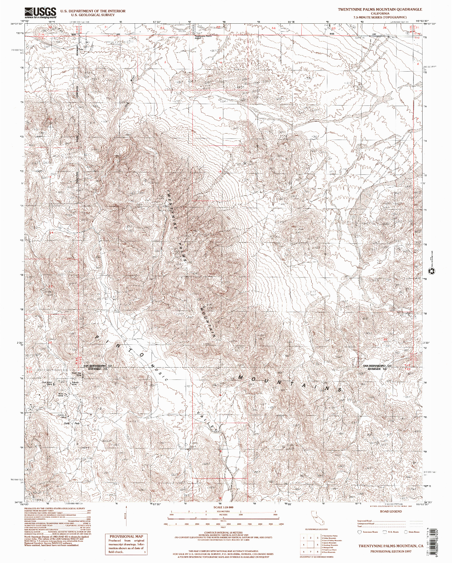 USGS 1:24000-SCALE QUADRANGLE FOR TWENTYNINE PALMS MOUNTAIN, CA 1997