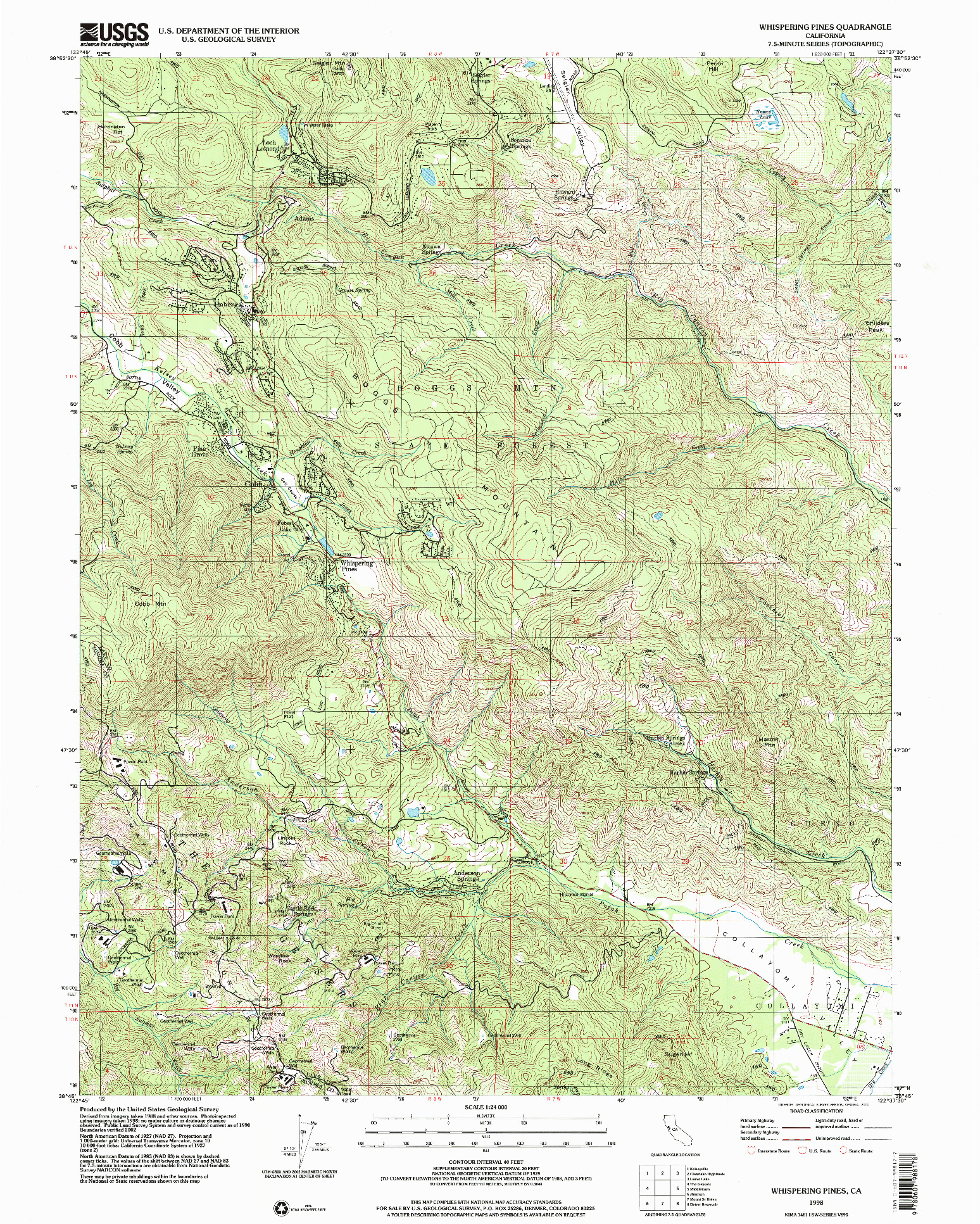 USGS 1:24000-SCALE QUADRANGLE FOR WHISPERING PINES, CA 1998