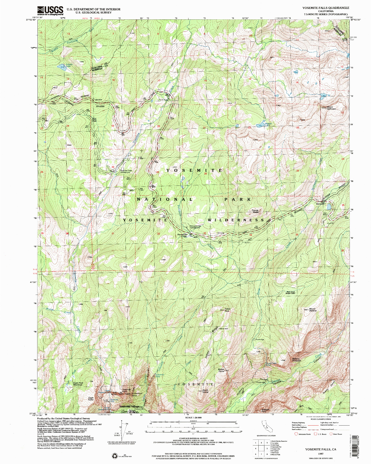 USGS 1:24000-SCALE QUADRANGLE FOR YOSEMITE FALLS, CA 1997