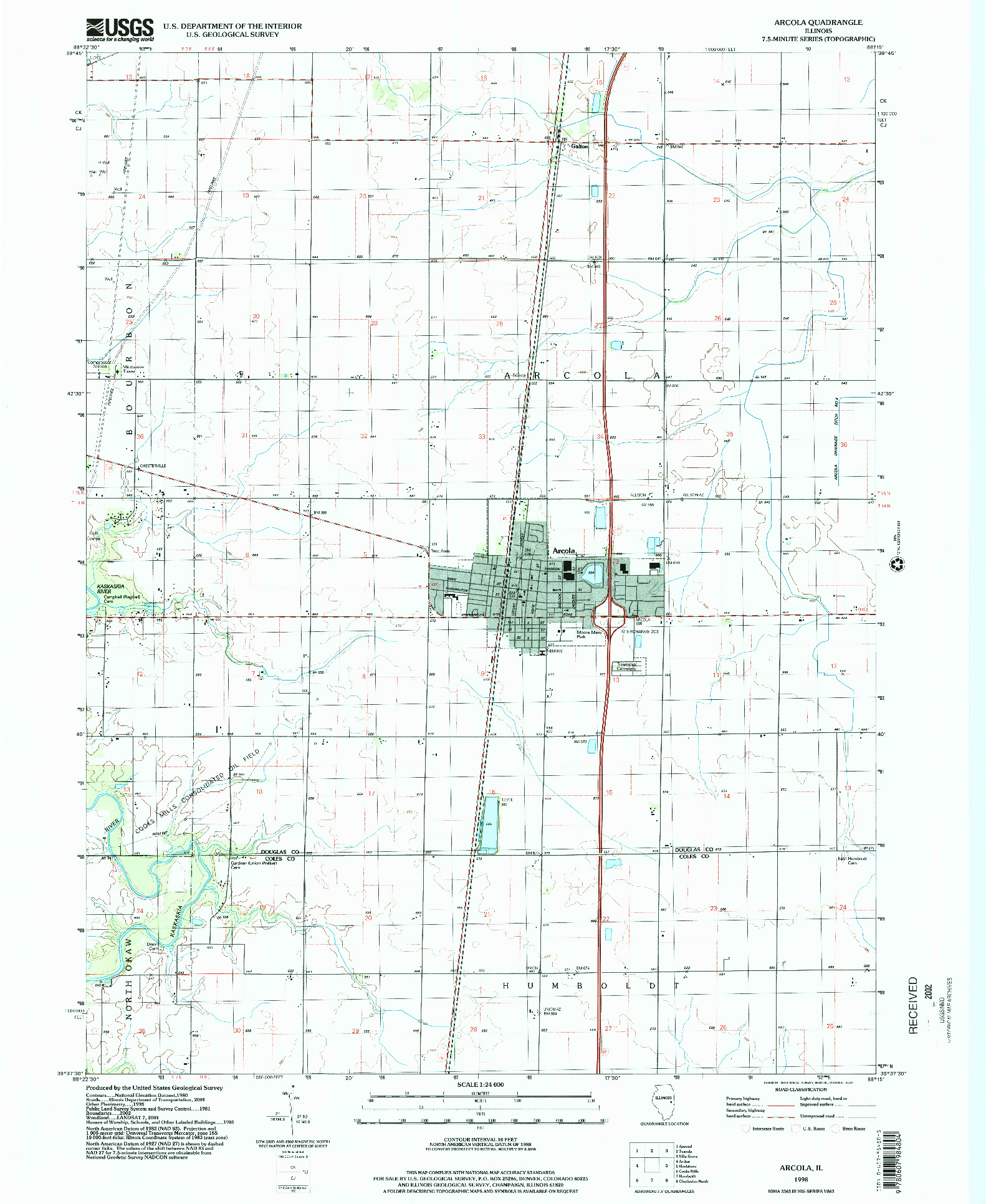 USGS 1:24000-SCALE QUADRANGLE FOR ARCOLA, IL 1998