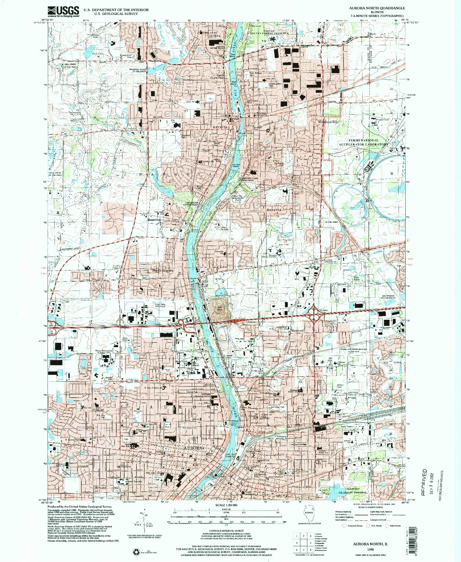 USGS 1:24000-SCALE QUADRANGLE FOR AURORA NORTH, IL 1998