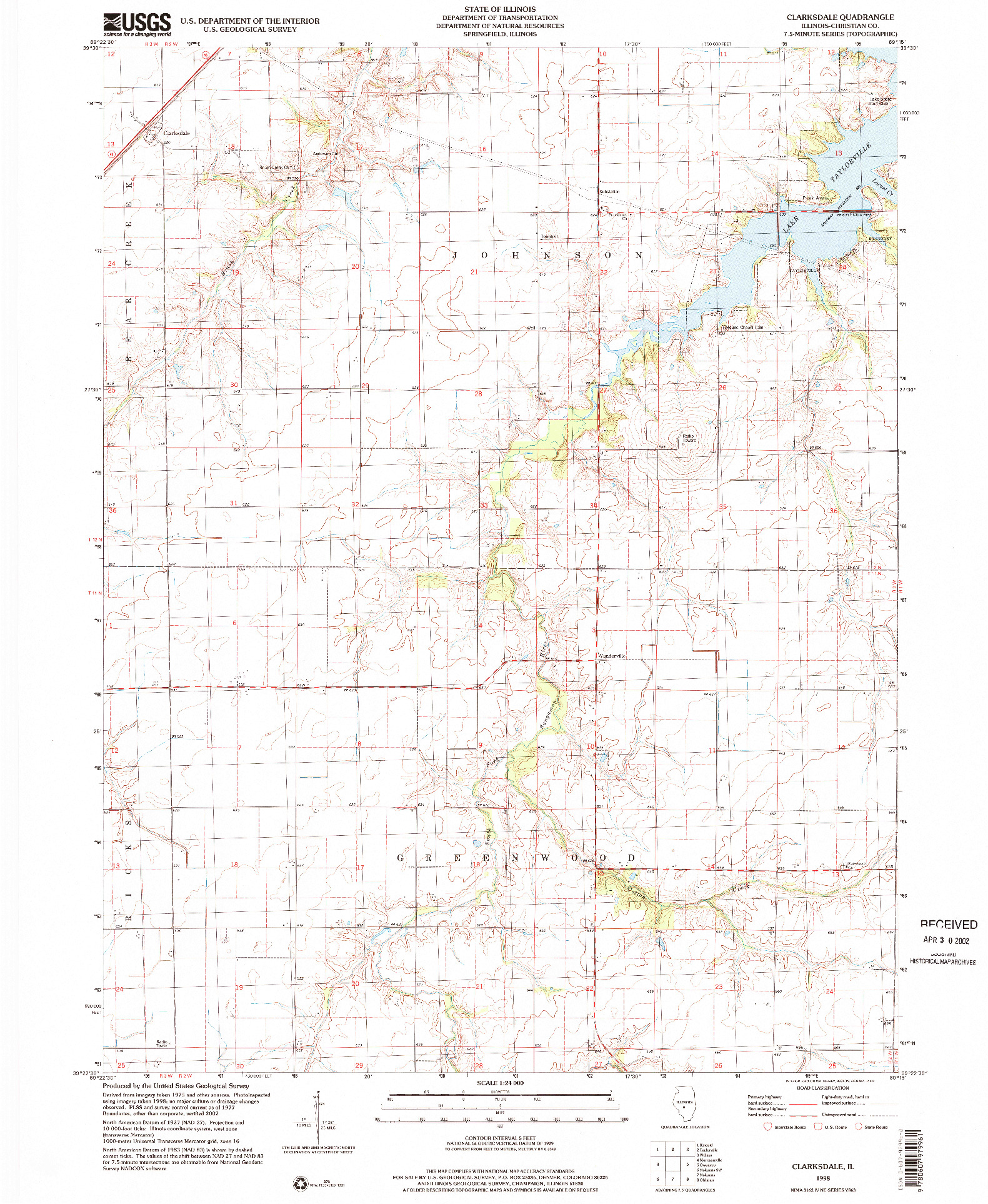 USGS 1:24000-SCALE QUADRANGLE FOR CLARKSDALE, IL 1998