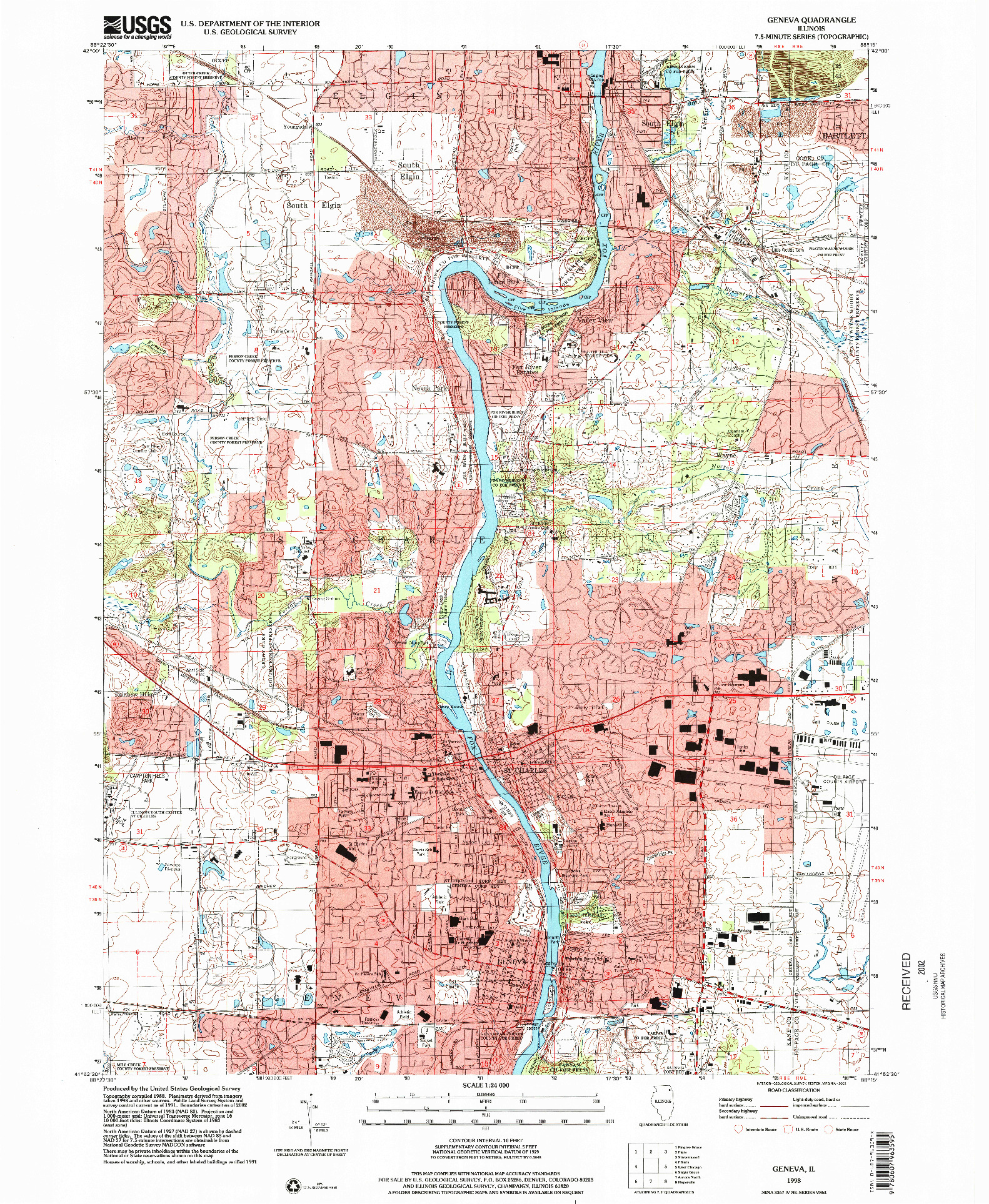 USGS 1:24000-SCALE QUADRANGLE FOR GENEVA, IL 1998