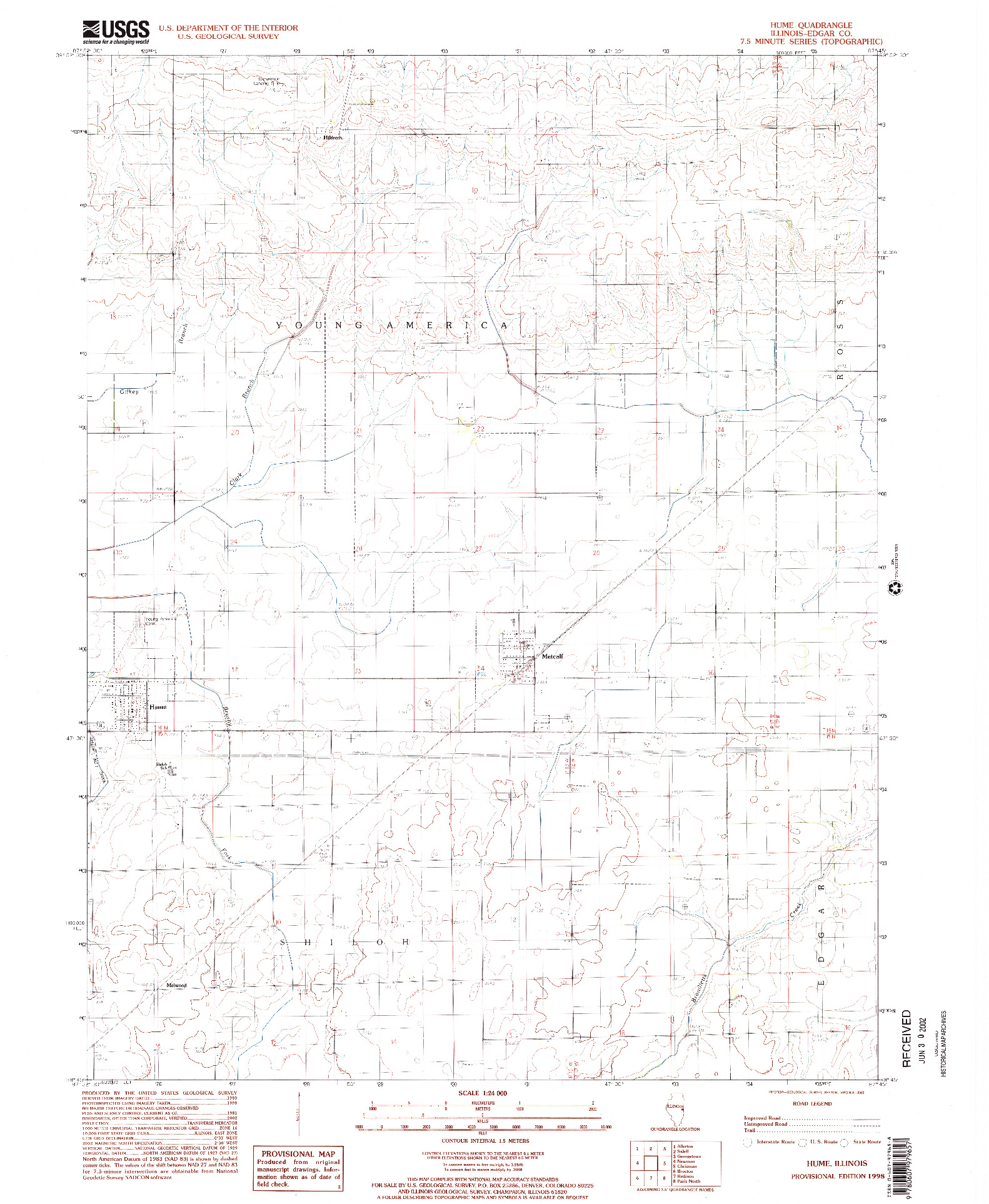 USGS 1:24000-SCALE QUADRANGLE FOR HUME, IL 1998