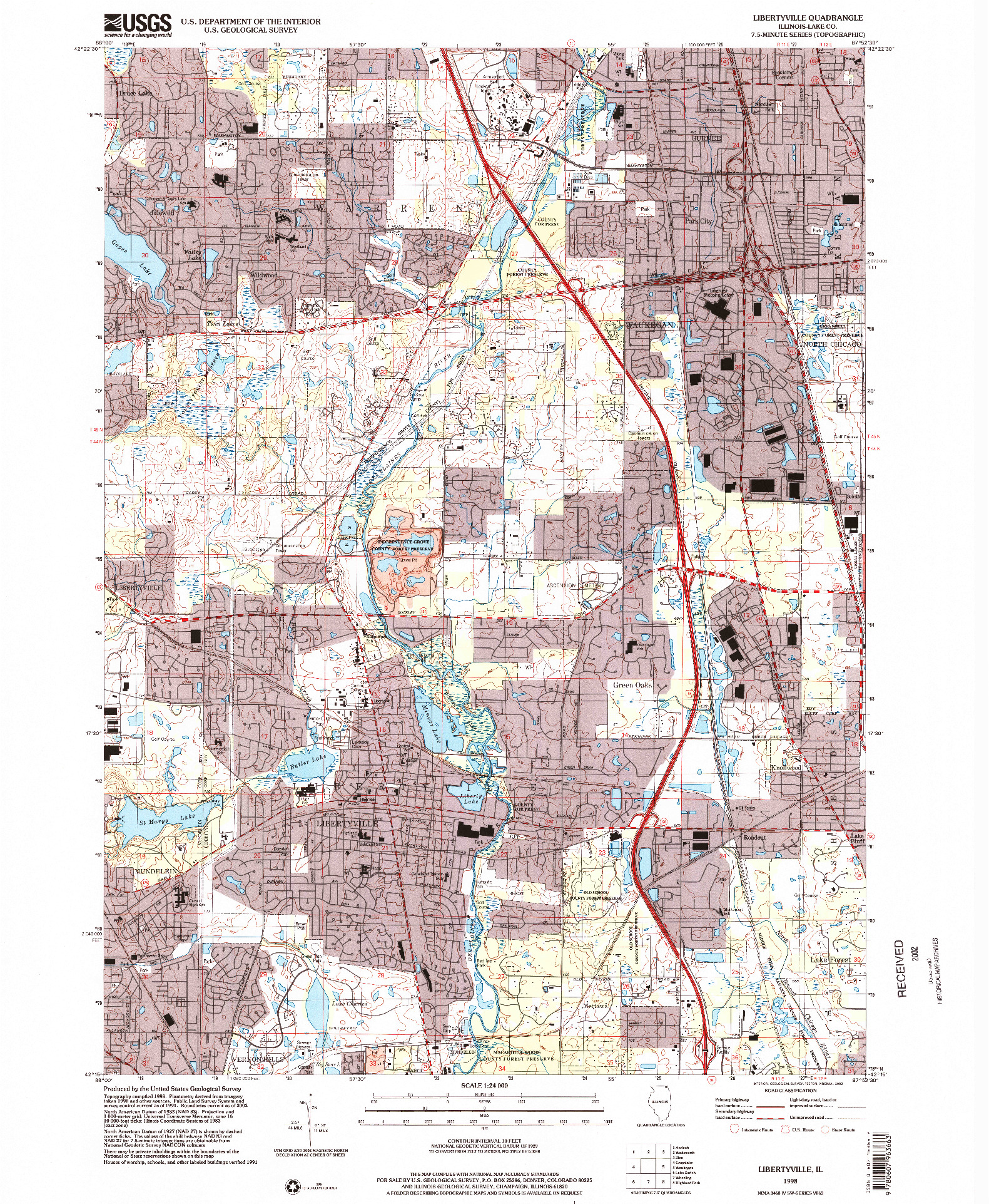 USGS 1:24000-SCALE QUADRANGLE FOR LIBERTYVILLE, IL 1998