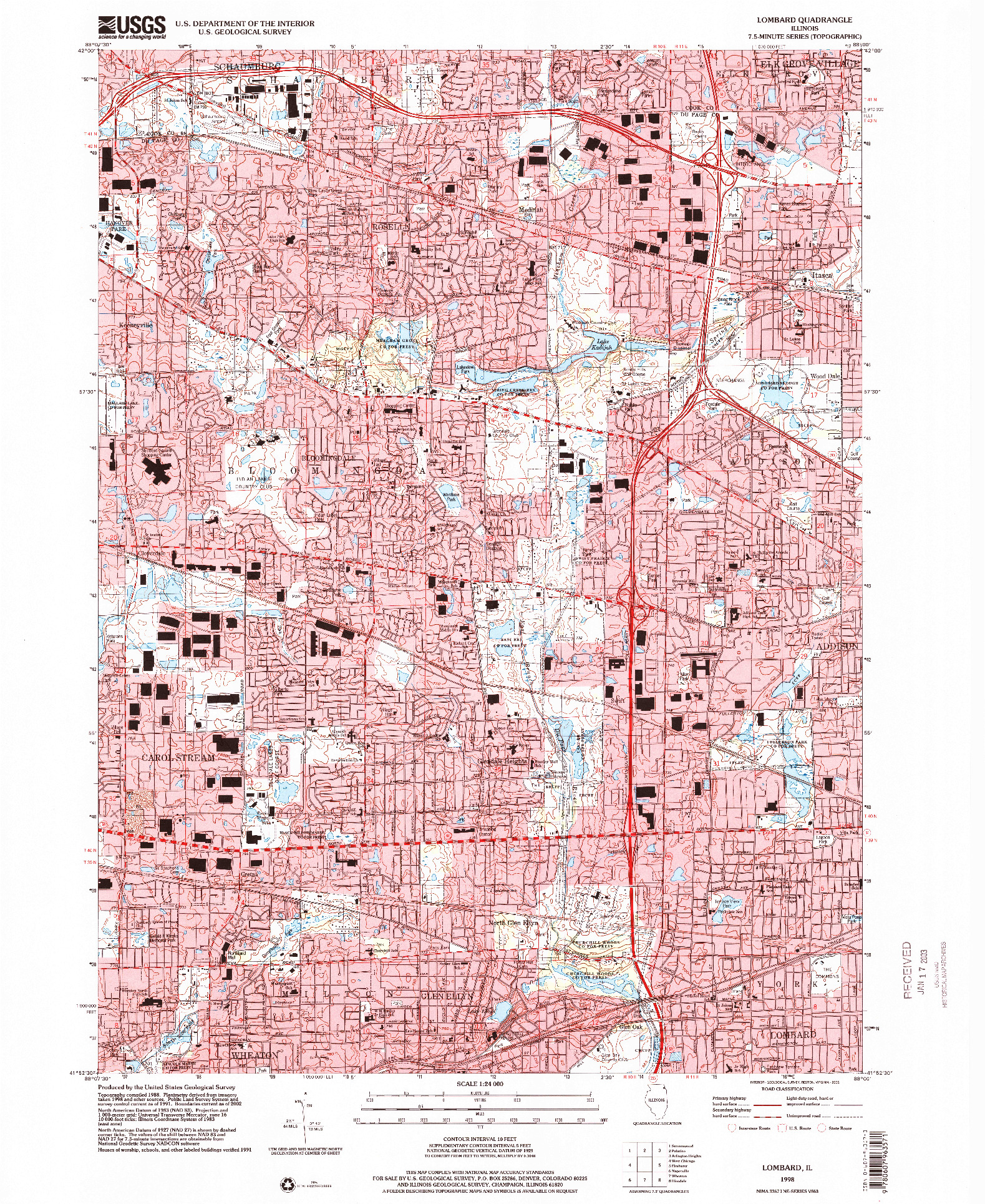 USGS 1:24000-SCALE QUADRANGLE FOR LOMBARD, IL 1998