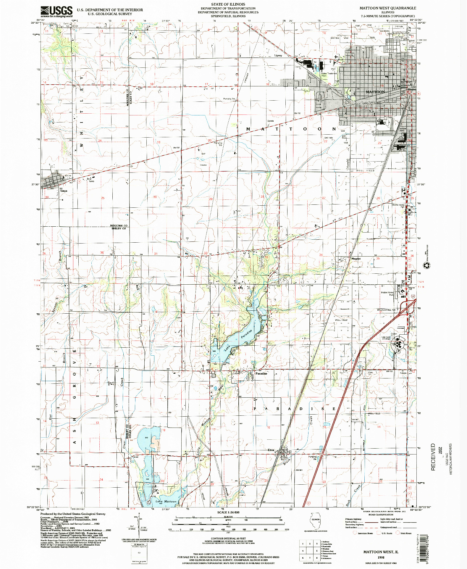 USGS 1:24000-SCALE QUADRANGLE FOR MATTOON WEST, IL 1998