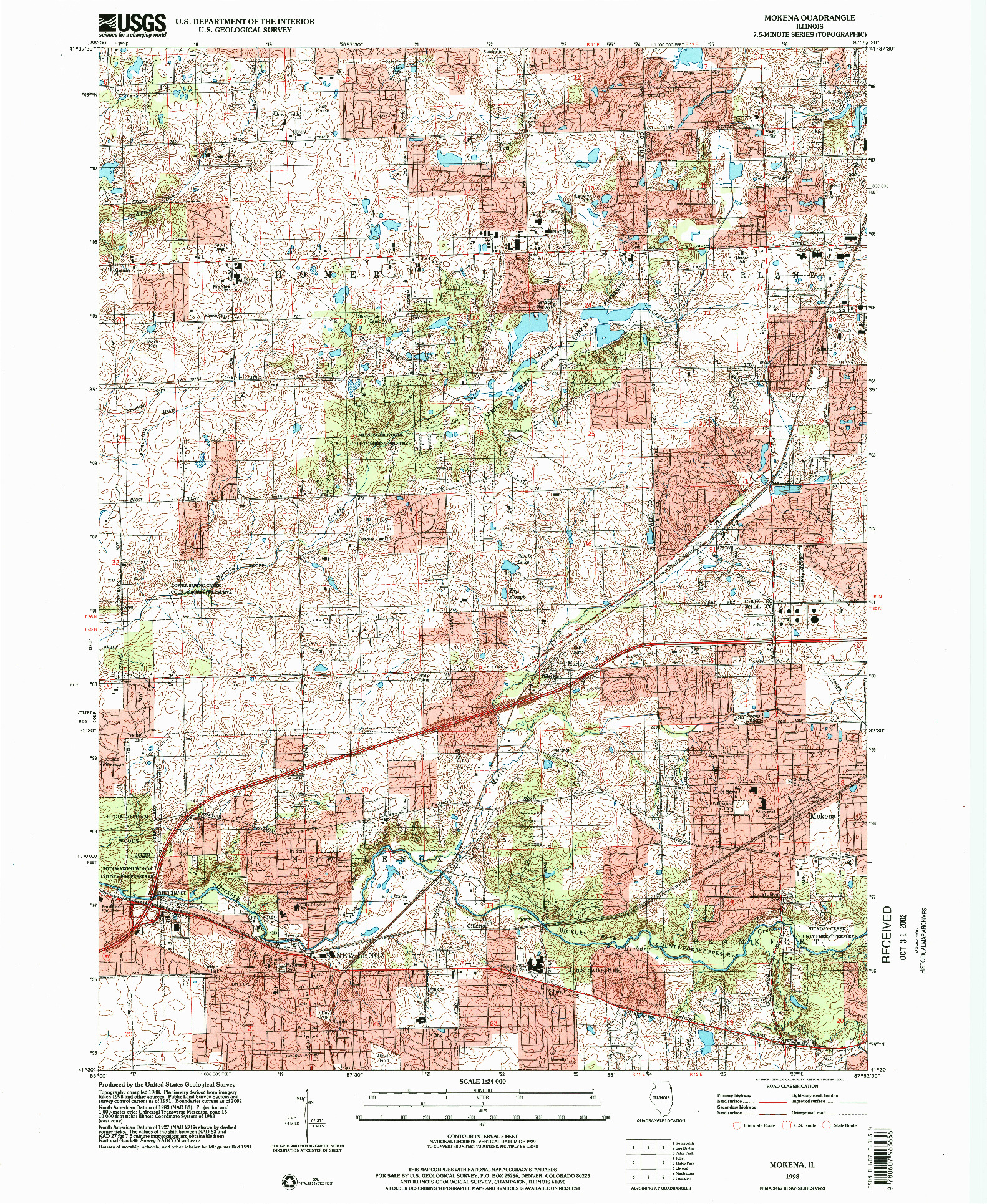 USGS 1:24000-SCALE QUADRANGLE FOR MOKENA, IL 1998