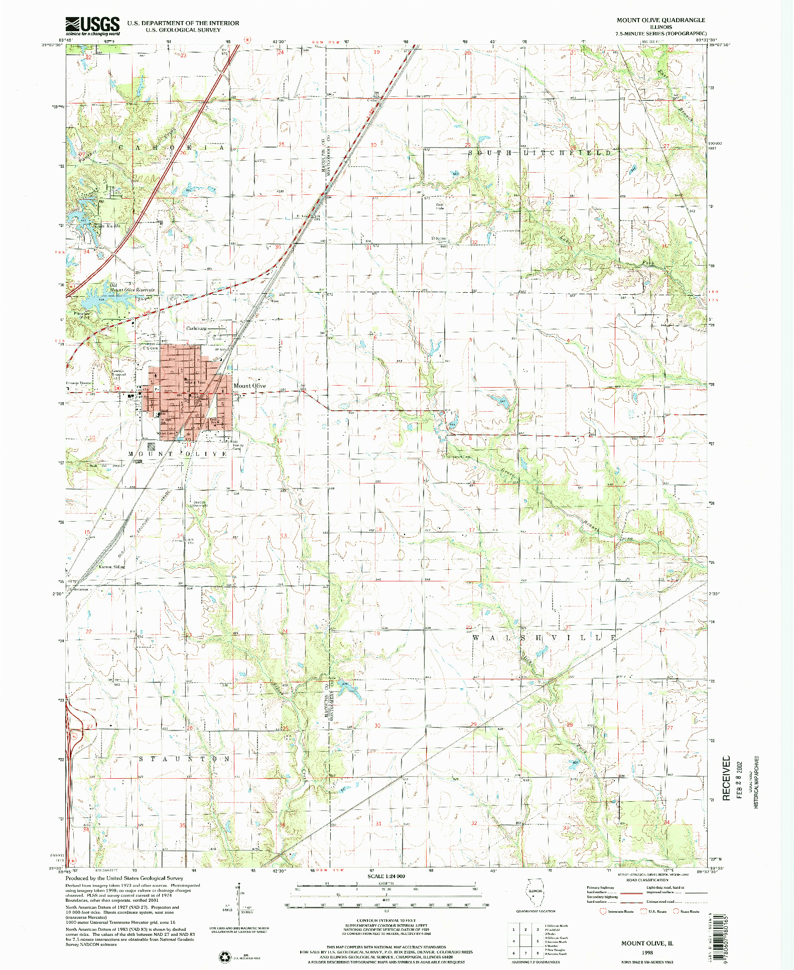 USGS 1:24000-SCALE QUADRANGLE FOR MOUNT OLIVE, IL 1998