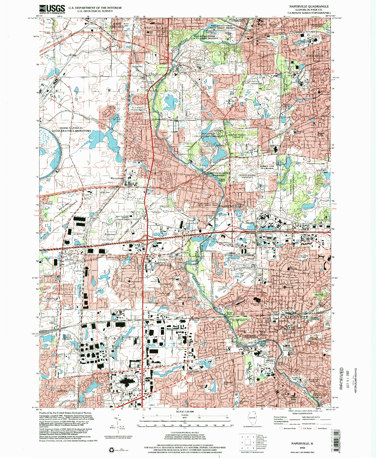 USGS 1:24000-SCALE QUADRANGLE FOR NAPERVILLE, IL 1998