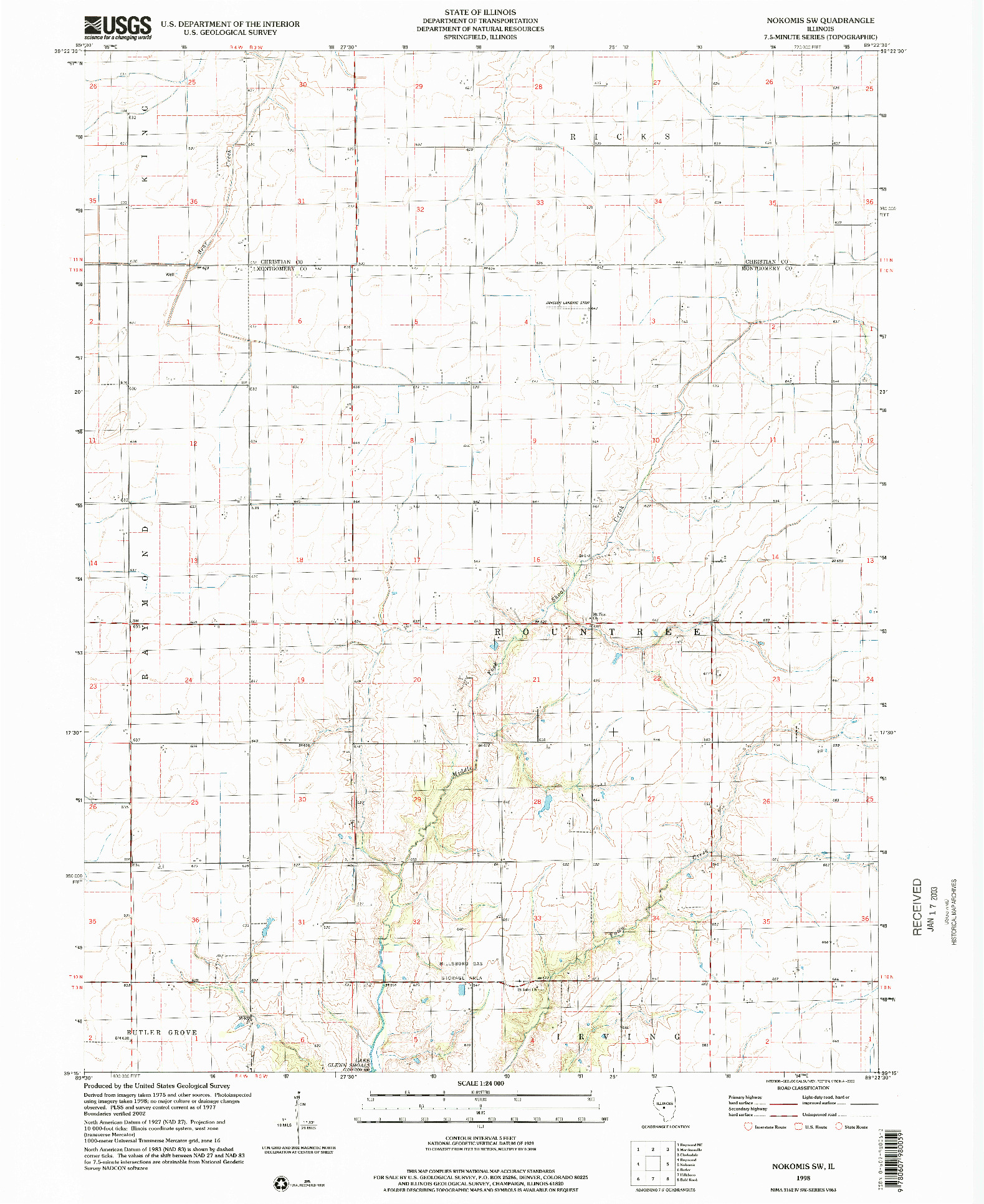 USGS 1:24000-SCALE QUADRANGLE FOR NOKOMIS SW, IL 1998