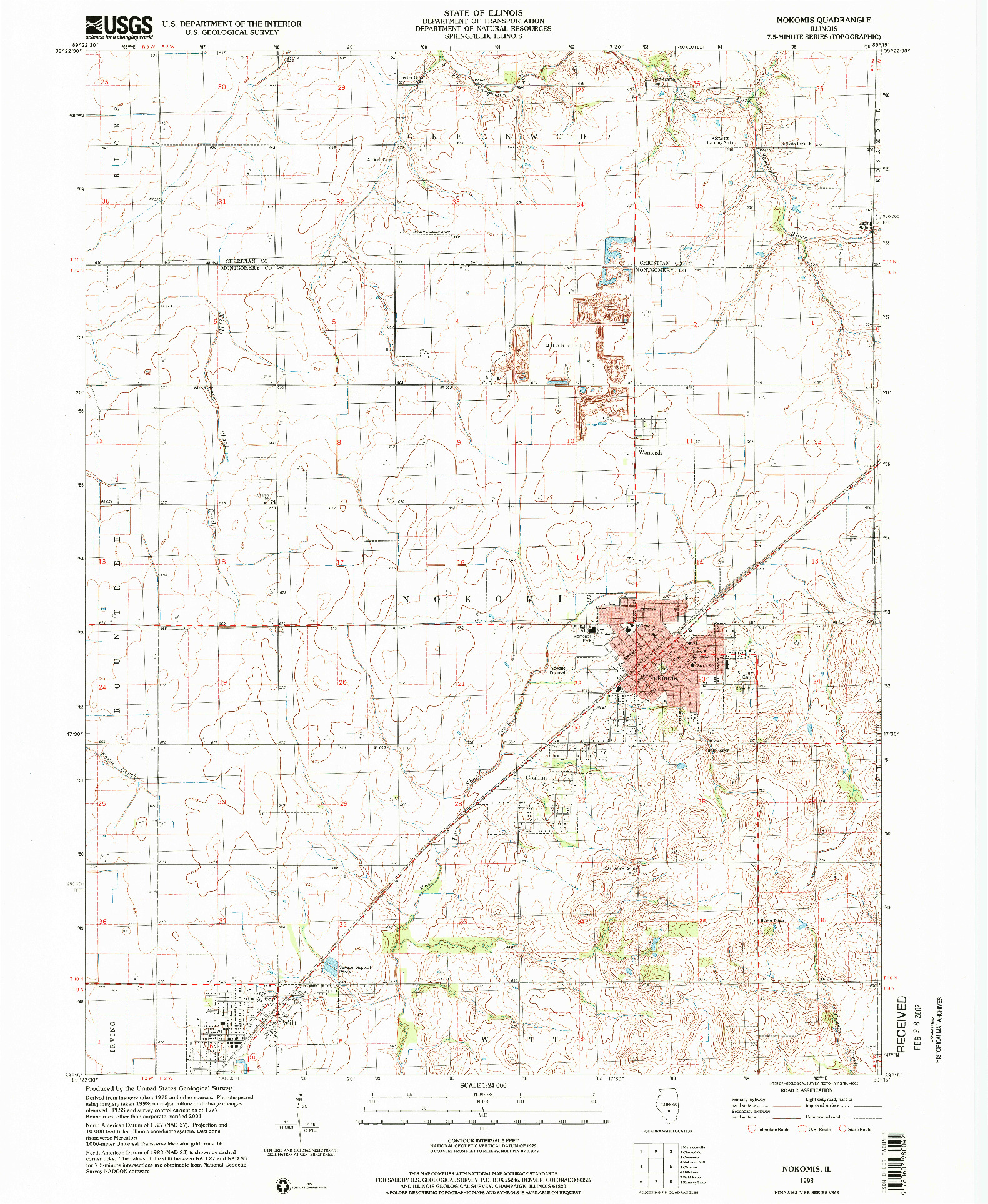 USGS 1:24000-SCALE QUADRANGLE FOR NOKOMIS, IL 1998